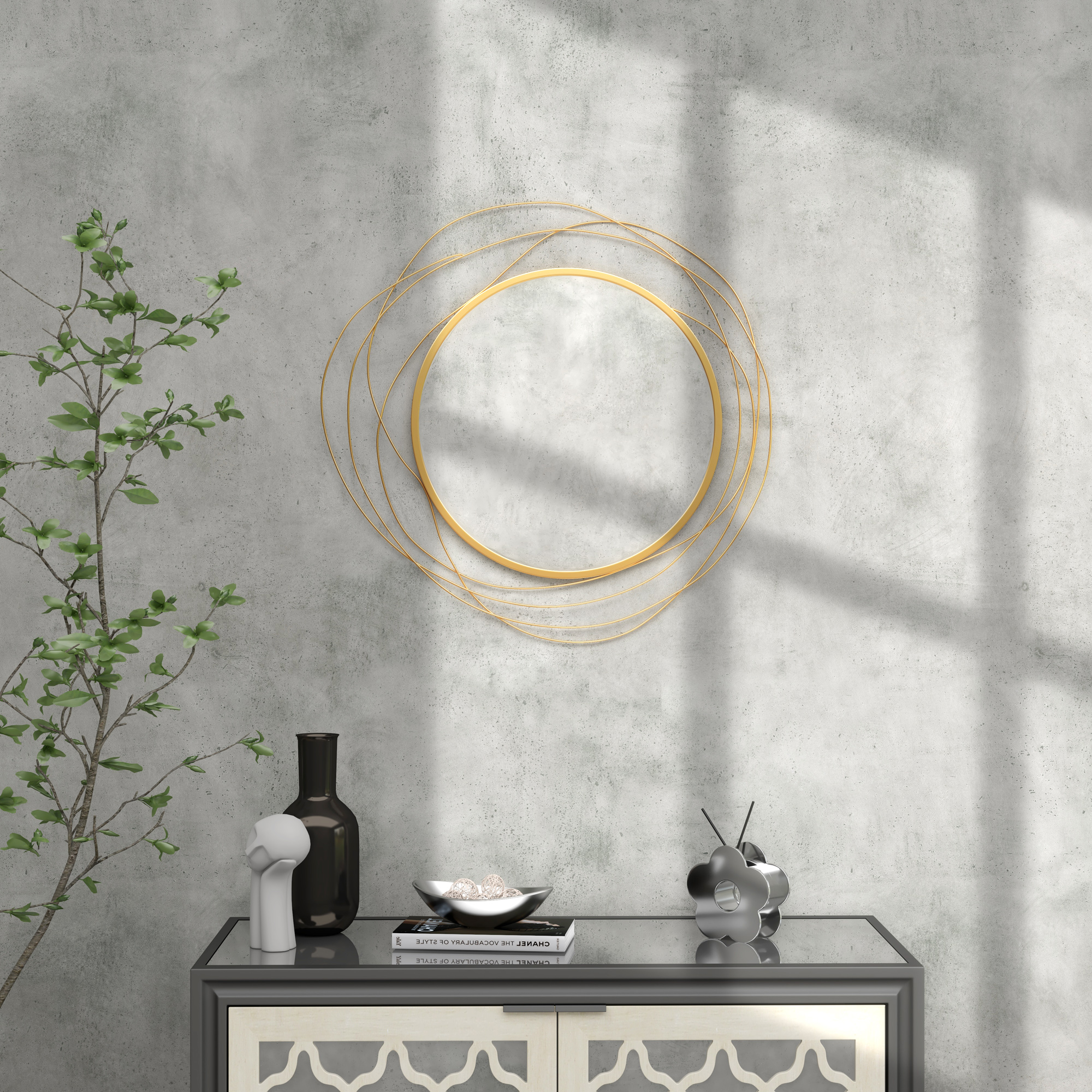 HOMCOM Abstract Metal Wire Wall Mirror, with Accessories Gold Tone 7