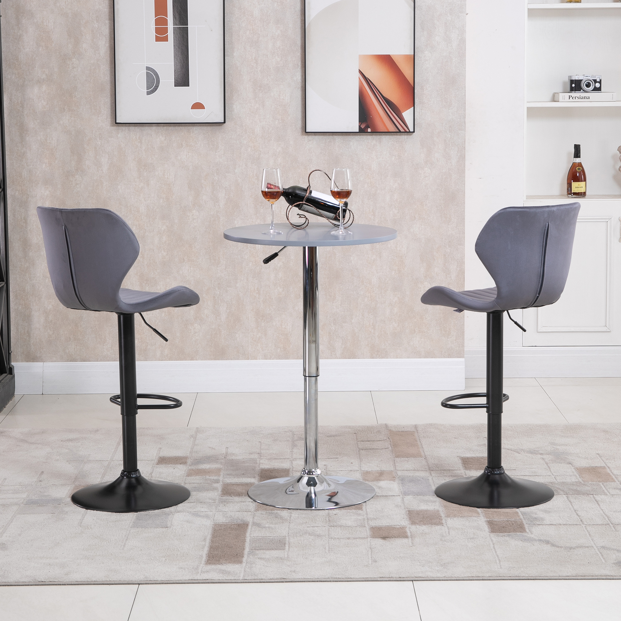 HOMCOM Bar Stool Set of 2 Velvet-Touch Fabric Adjustable Height Swivel Counter Chairs with Footrest, Grey 7