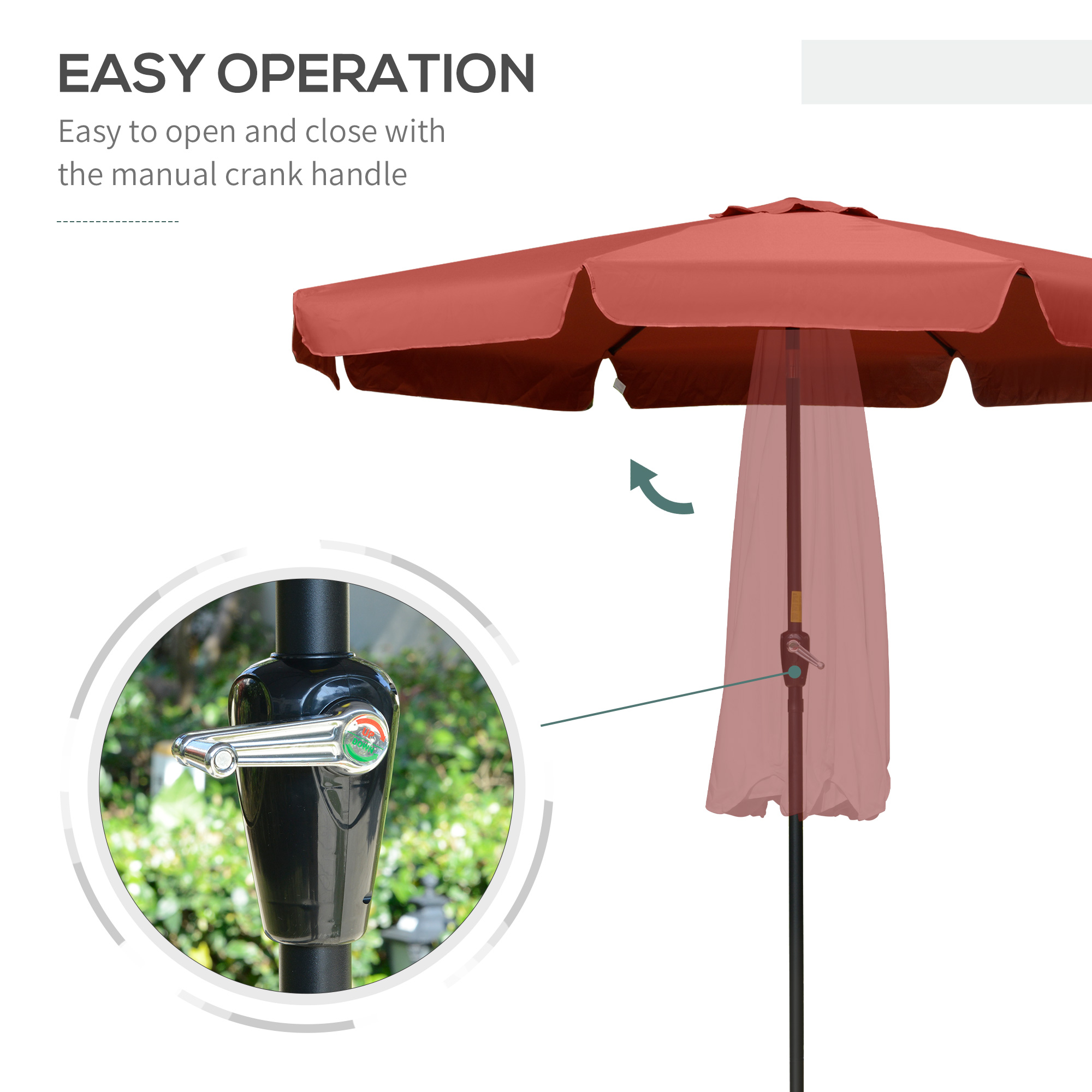 Outsunny 2.7m Patio Parasol Garden Umbrellas Outdoor Sun Shade Table Umbrella with Tilt, Crank, 8 Ribs, Ruffles, Wine Red 5