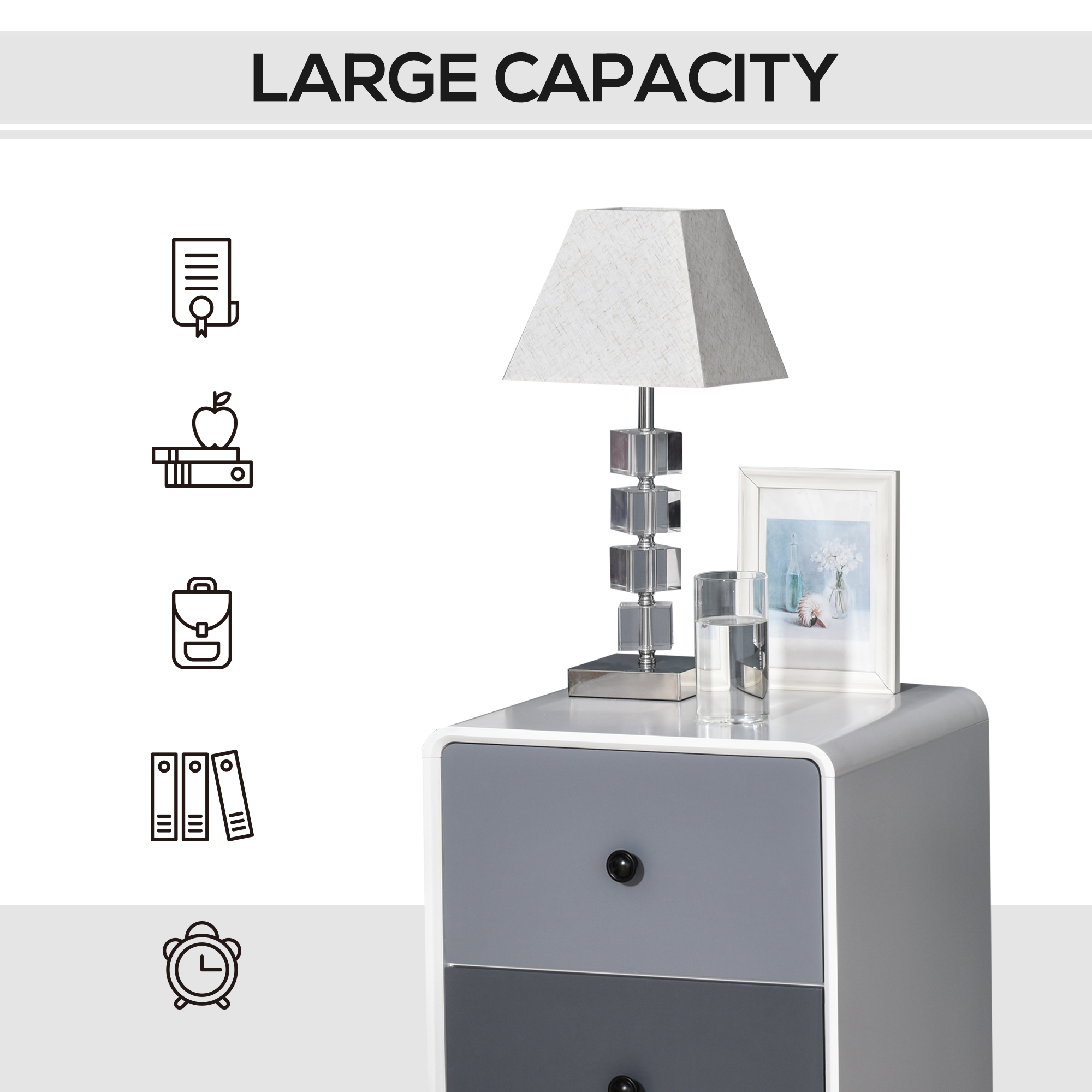 HOMCOM Modern Side Cabinet Nightstand Home Organizer with 2 Storage Drawer Unit for Bedroom, Living Room 4