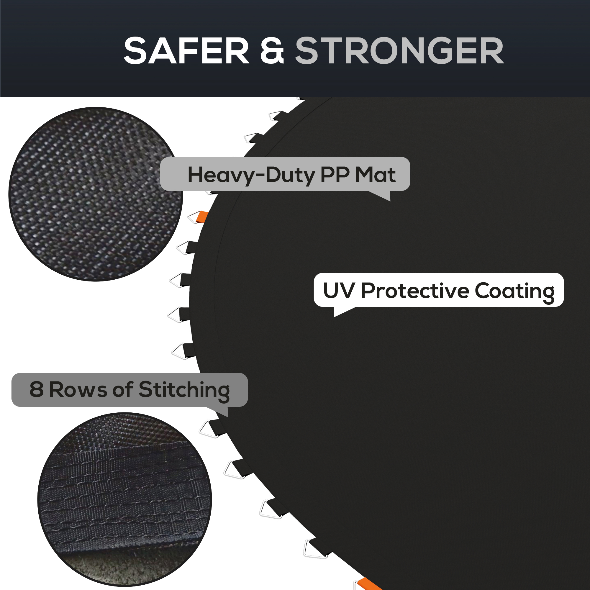 SPORTNOW Replacement Trampoline Mat with Spring Pull Tool, 72 V-Hooks, for 12ft Trampoline using 14cm Springs, Black 5
