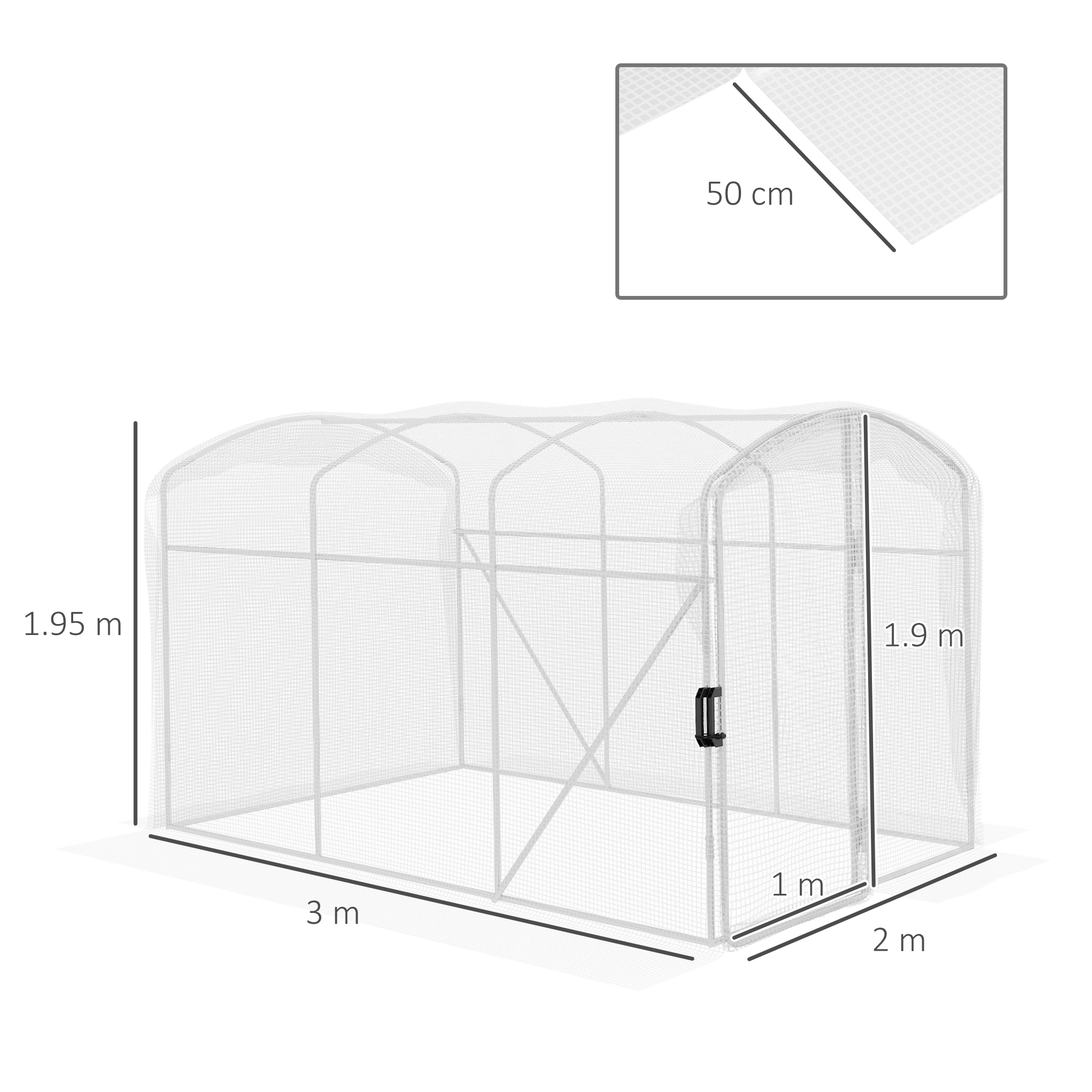 Outsunny Polytunnel Greenhouse Walk-in Grow House with UV-resistant PE Cover, Door and Galvanised Steel Frame, 2 x 2 x 2m, White 3