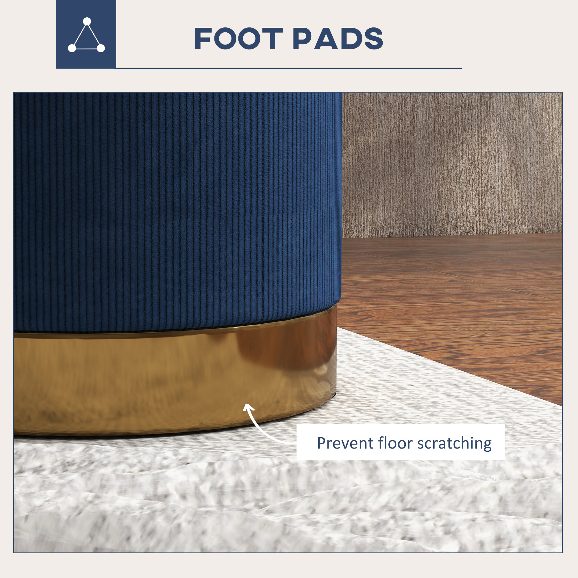 HOMCOM Soft Padded Corduroy Footstool Dark Blue 5