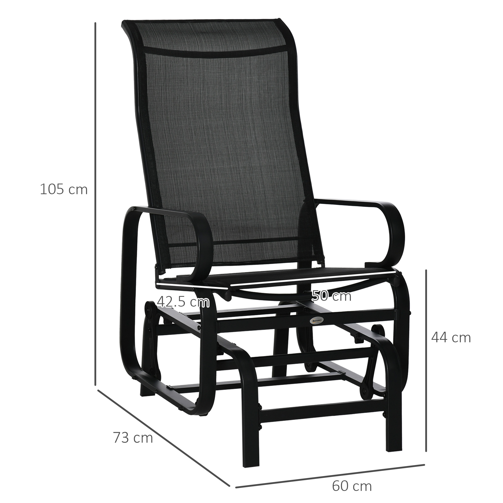 Outsunny Outdoor Gliding Rocking Chair with Sturdy Metal Frame Garden Comfortable Swing Chair, Black 3