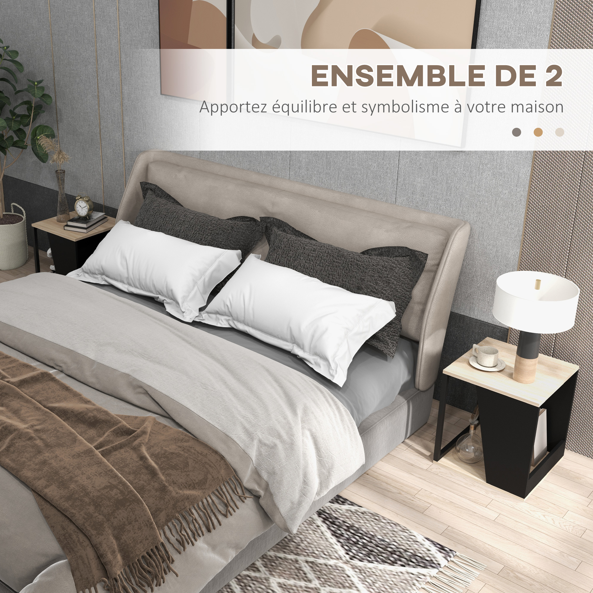 Table D'appoint HOMCOM 2 Niveaux - 41x41x49 Cm, Effet Bois, Cadre Acier Doré, Charge 55 Kg, Avec étagère