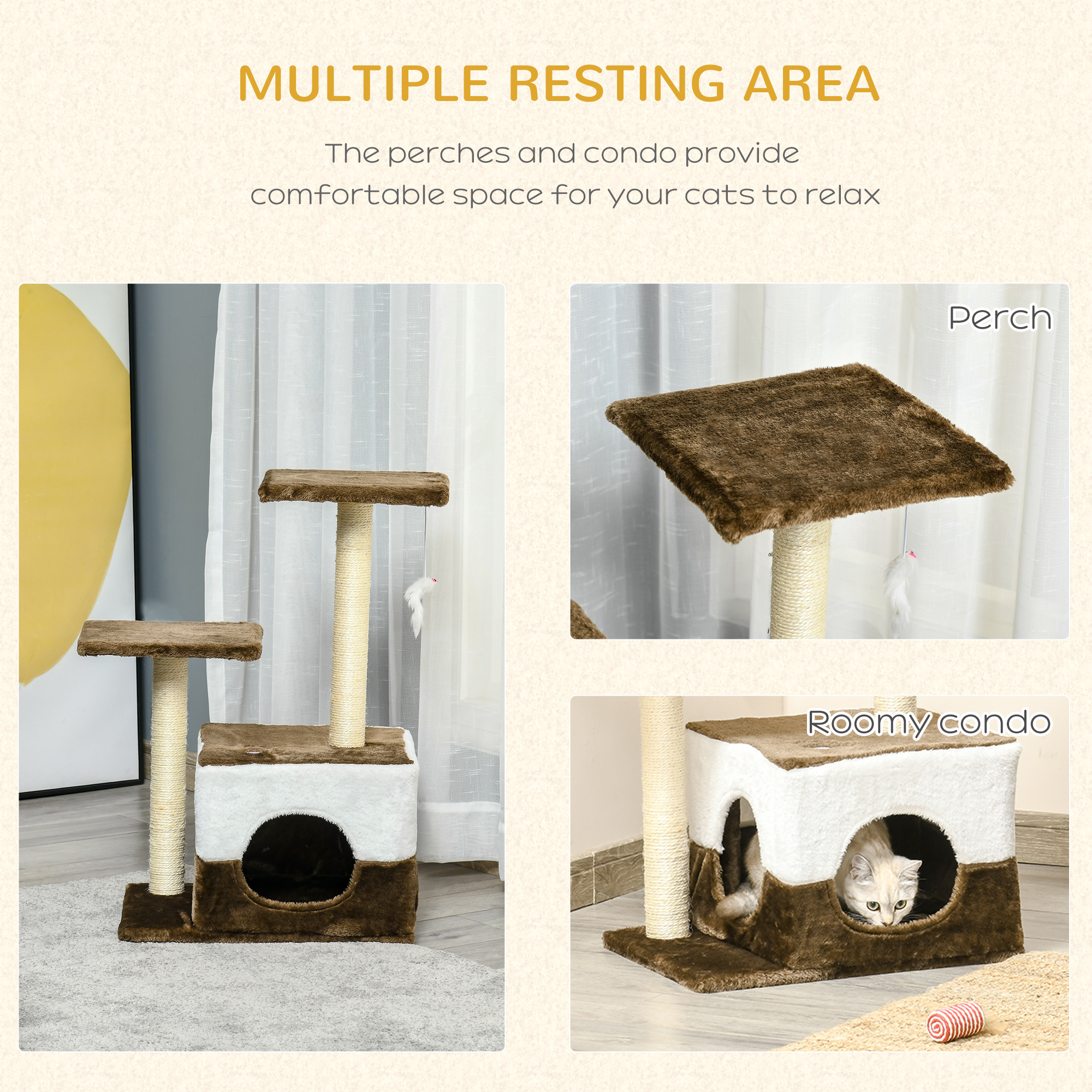 PawHut Cat Tree Tower for Indoor Cats Kitten House Scratching Posts with Condo Perch Interactive Mouse Toy, 45 x 33 x 70 cm, Brown 5
