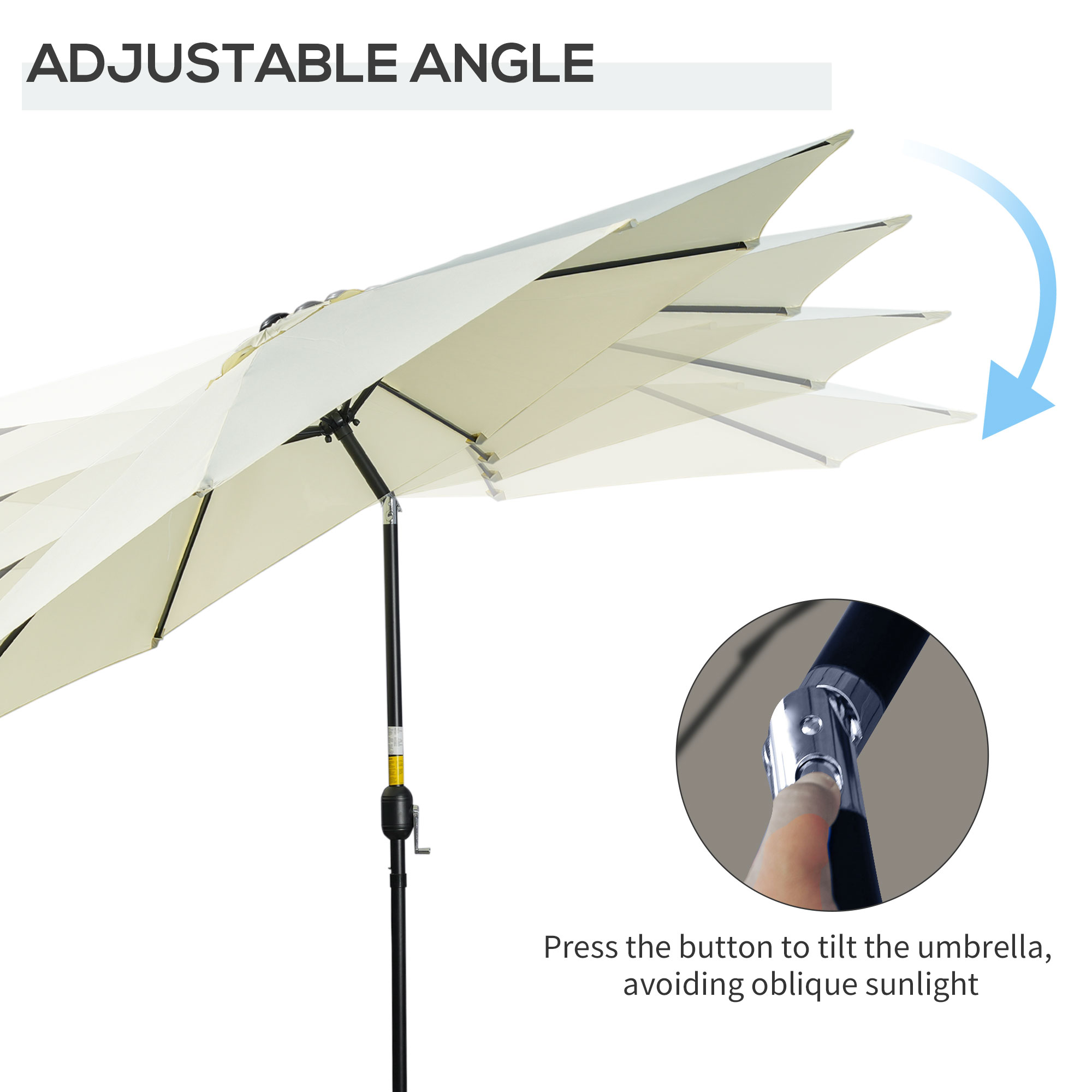 Outsunny 3(m) Tilting Parasol Garden Umbrellas, Outdoor Sun Shade with 8 Ribs, Tilt and Crank Handle for Balcony, Bench, Garden, Beige 4
