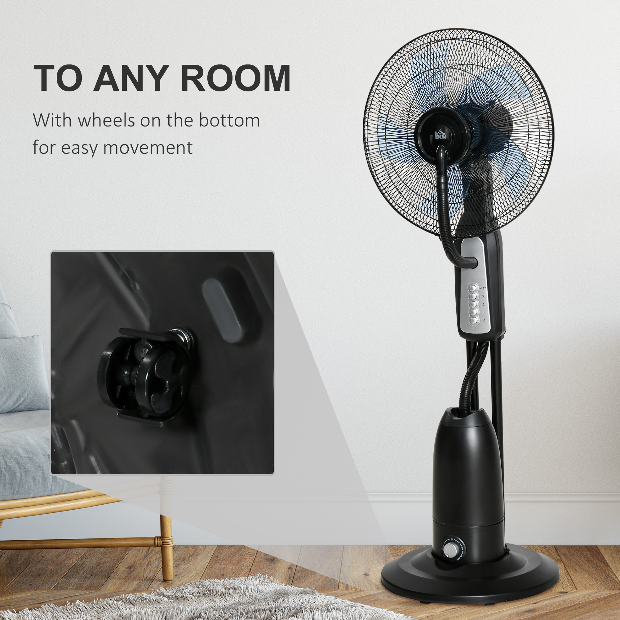 HOMCOM 18" Pedestal Fan with Water Mist Spray, Standing Fan, Humidifying Misting Fan with 3 Speeds, 2.8L Water Tank, Black 7