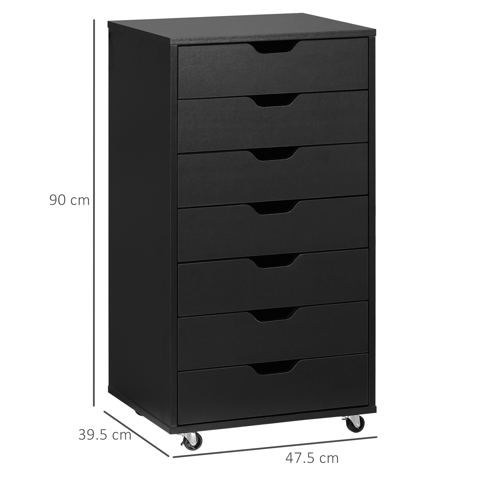 Vinsetto Seven-Drawer Filing Cabinet, with Wheels Black 3