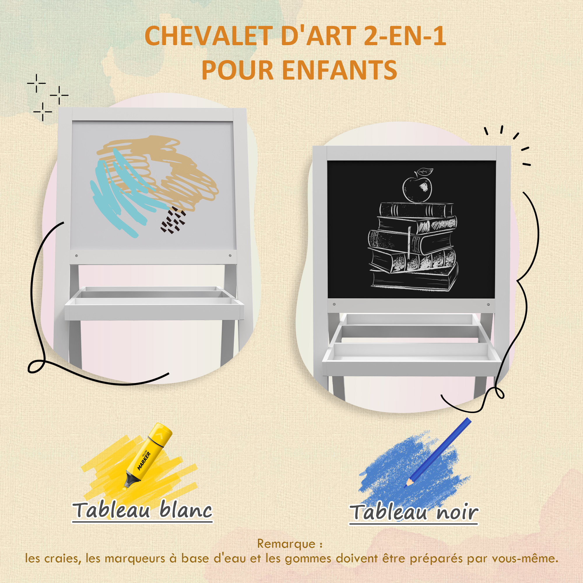 Tableau et pupitre Aiyaplay Tableau chevalet enfant - tableau blanc