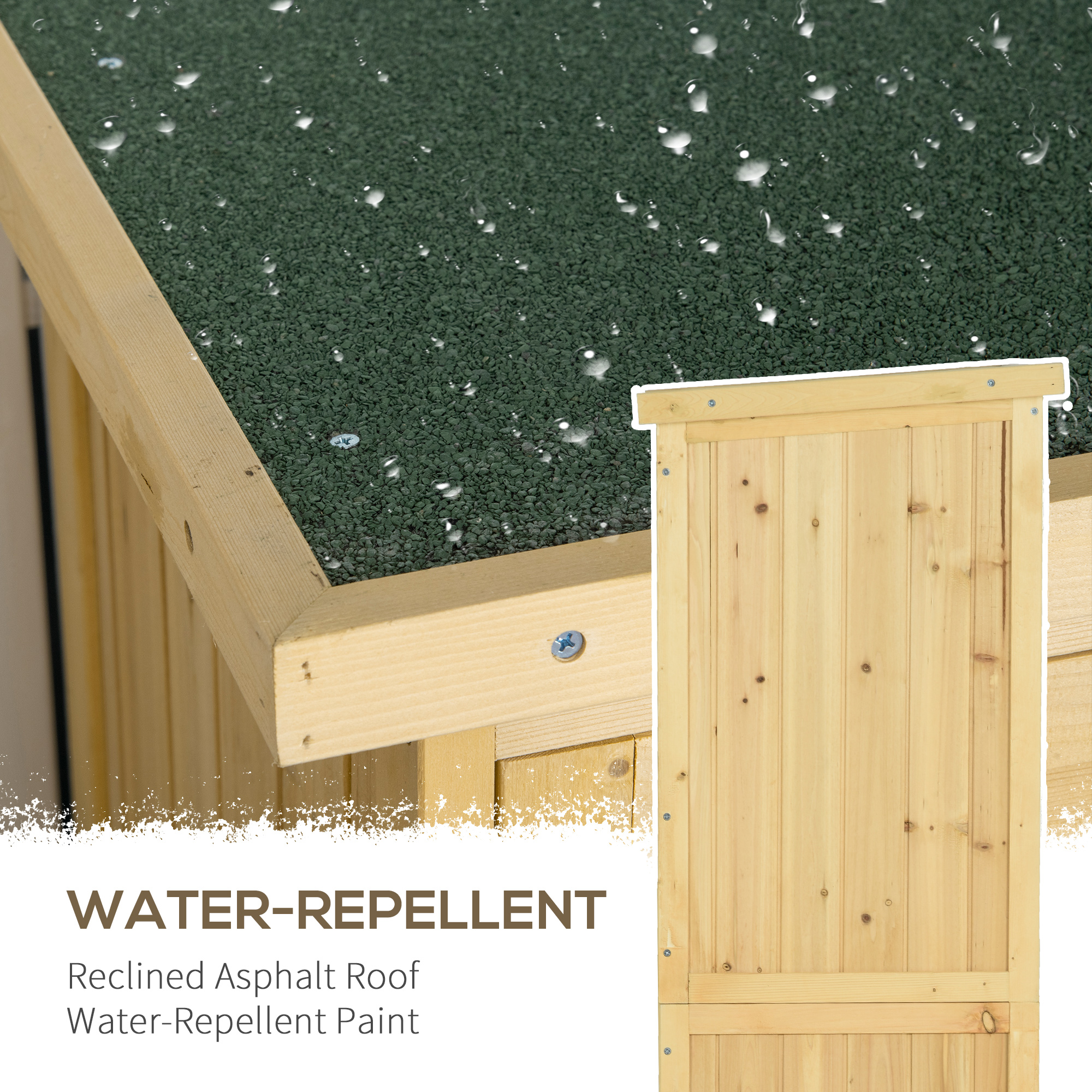 Outsunny 87 x 47 x 160cm Wooden Garden Shed, Sheds & Outdoor Storage with Asphalt Roof and 2 Lockable Doors, Natural 4