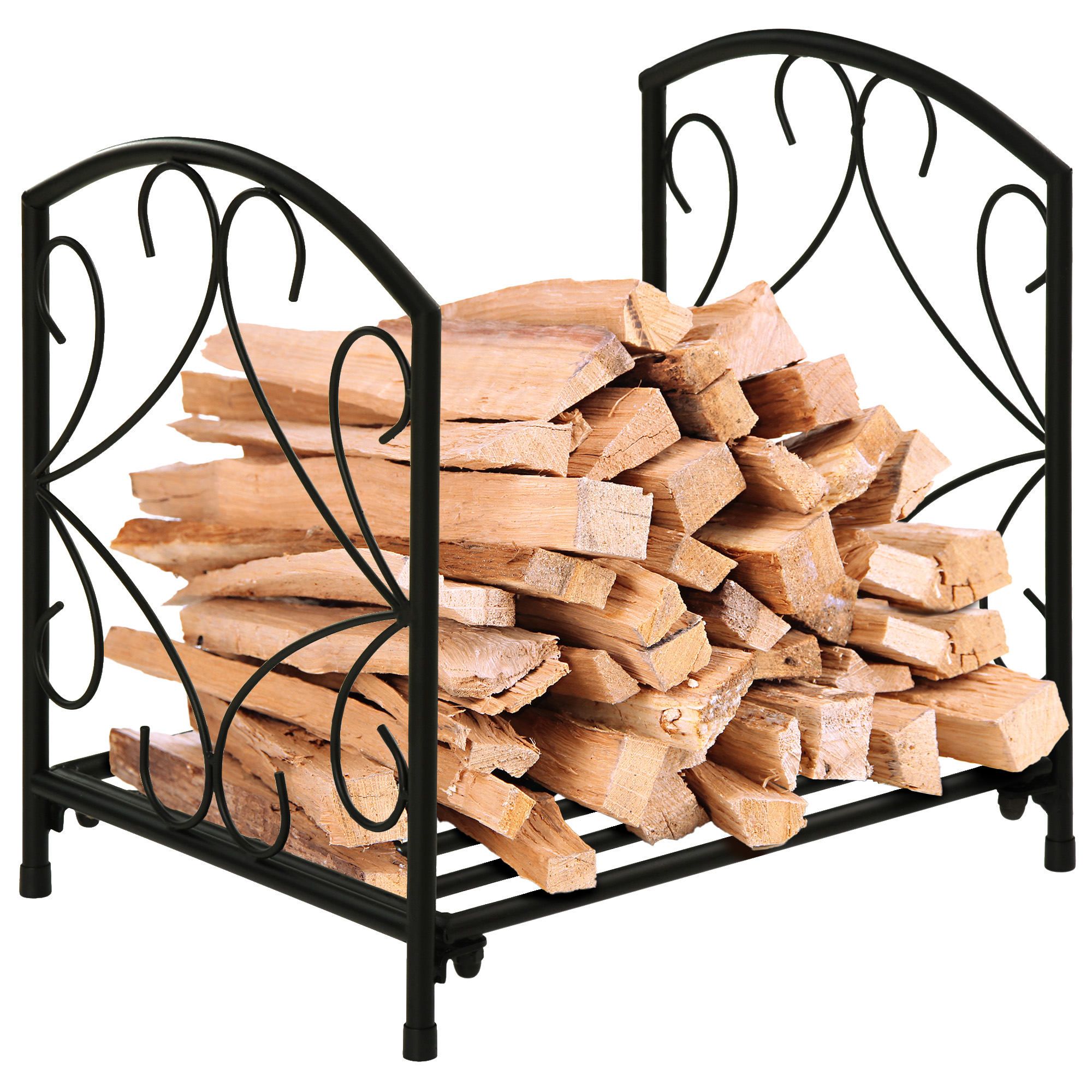 Outsunny Estante para Leña 39,5x31,5x39,5 cm Metálico Leñero Interior y Exterior con Rejilla y Base Elevada Carga Máx. 50 kg Negro   Aosom España