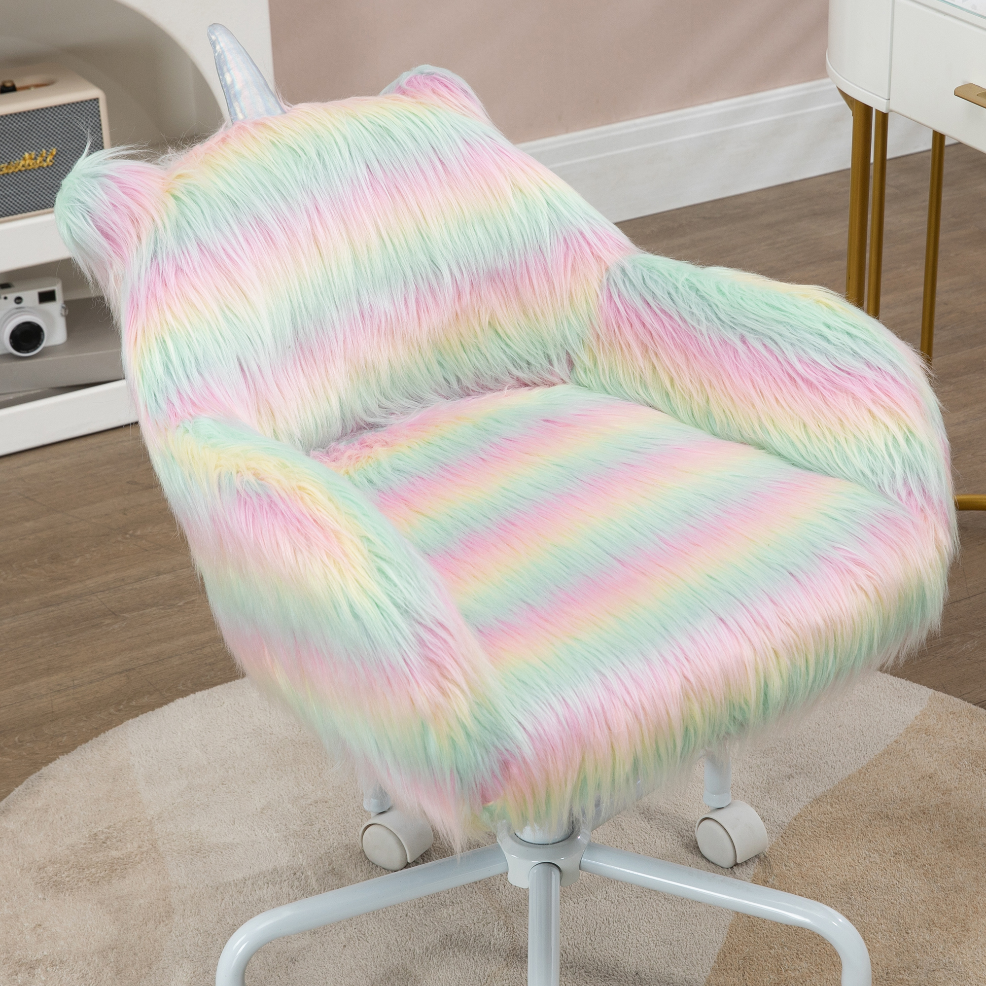 Vinsetto Unicorn Home Office Chair, Height Adjustable Fluffy Desk Chair with Armrests and Swivel Wheels, Colourful 7