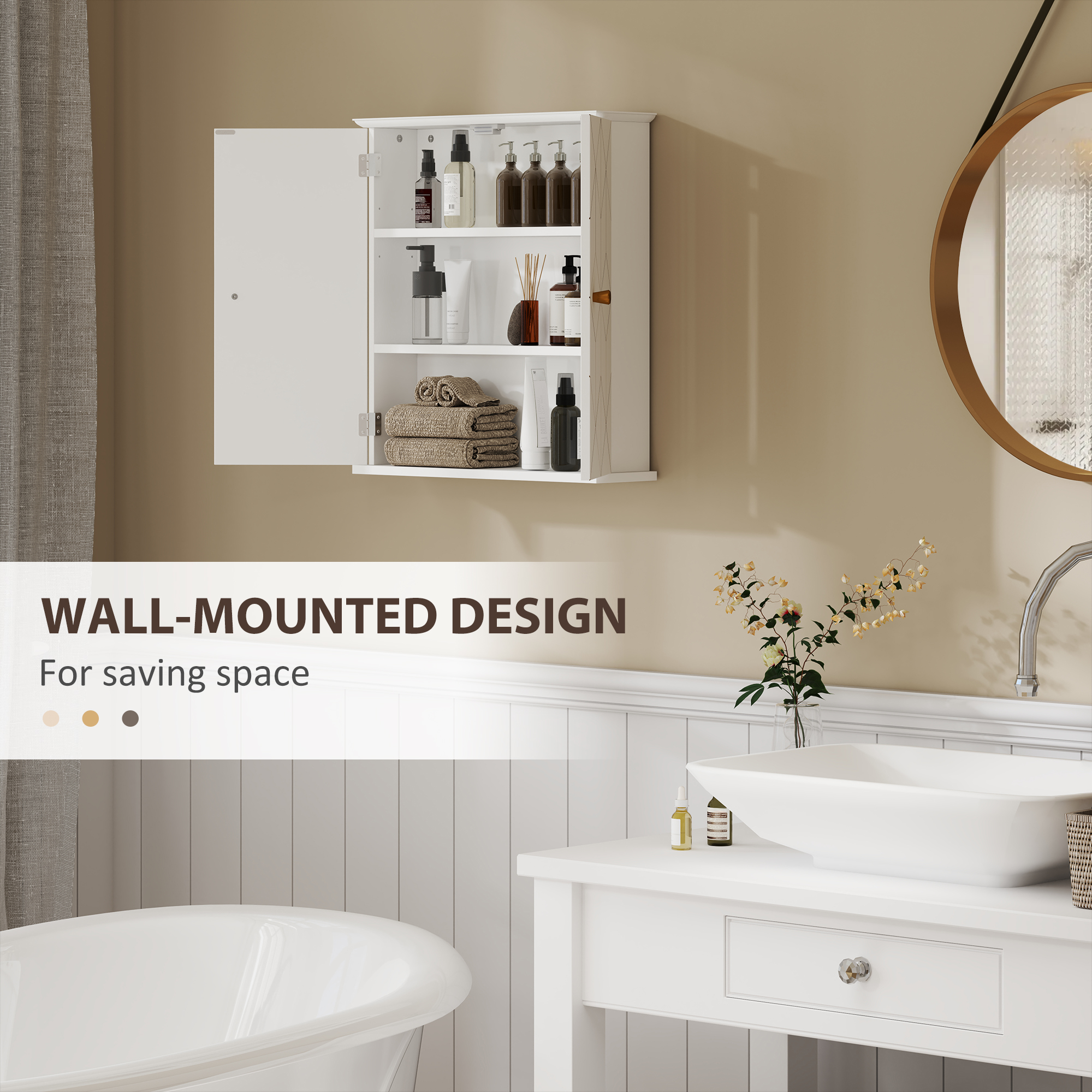 HOMCOM Bathroom Cabinet Wall Mounted, Bathroom Wall Cabinet Medicine Cabinet with 2 Doors, Adjustable Shelf, White 4