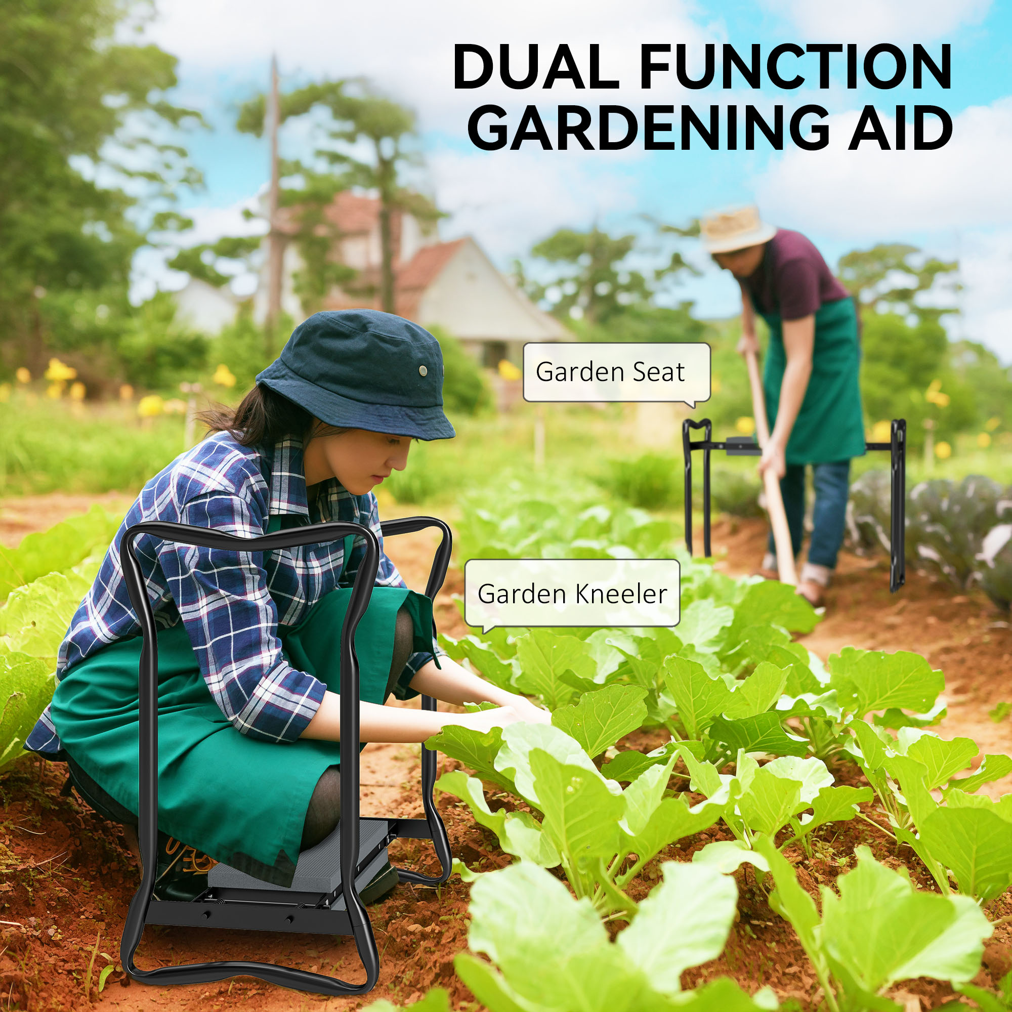Outsunny 2 In 1 Garden Kneeler Seat Kneeling Pad Support Bench Foldable Knee Protector, Grey 4
