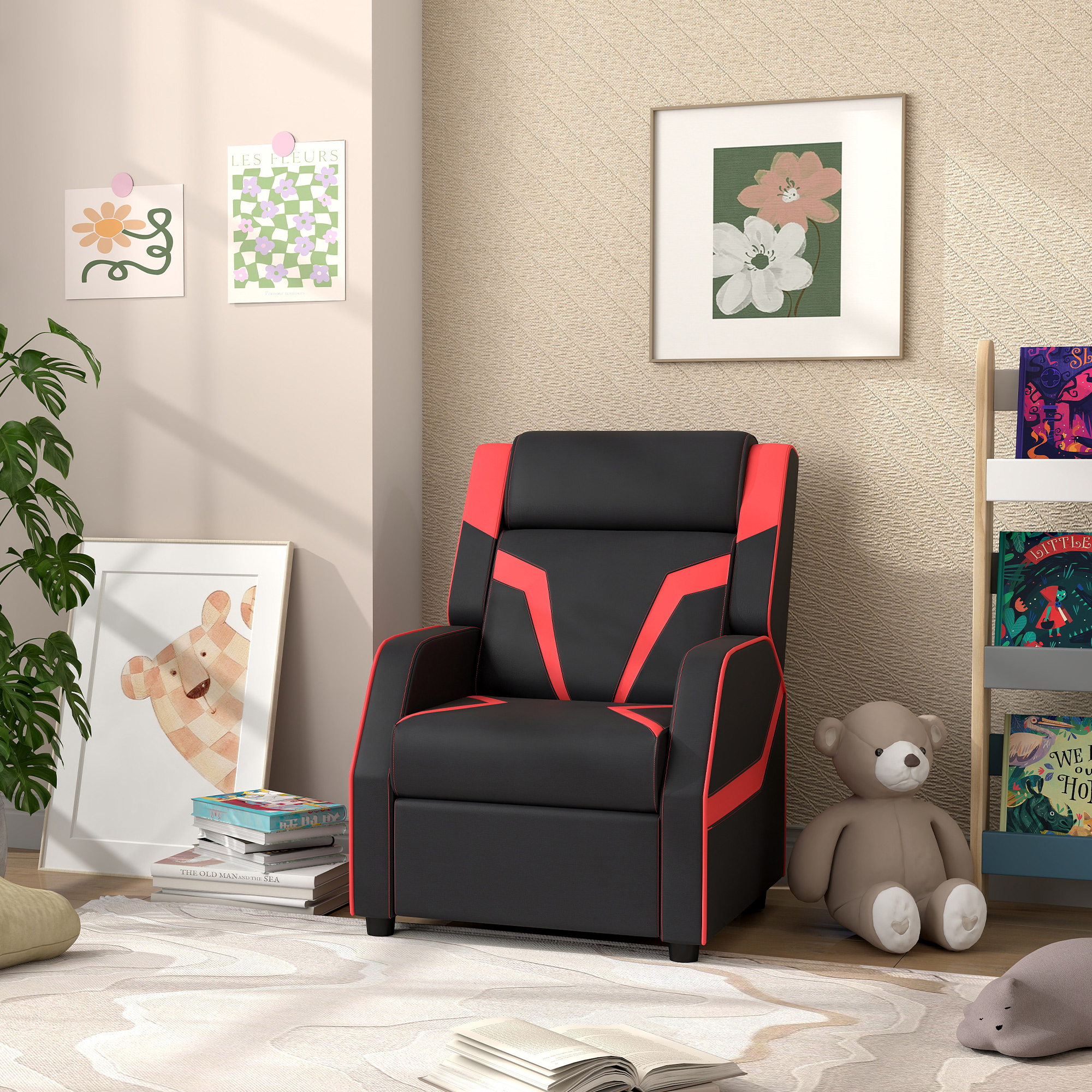 AIYAPLAY 2 in 1 Kids Chair Recliner with Backrest, Armrest, Footrest, PU Leather, for 3-9 Years Old, Black 2