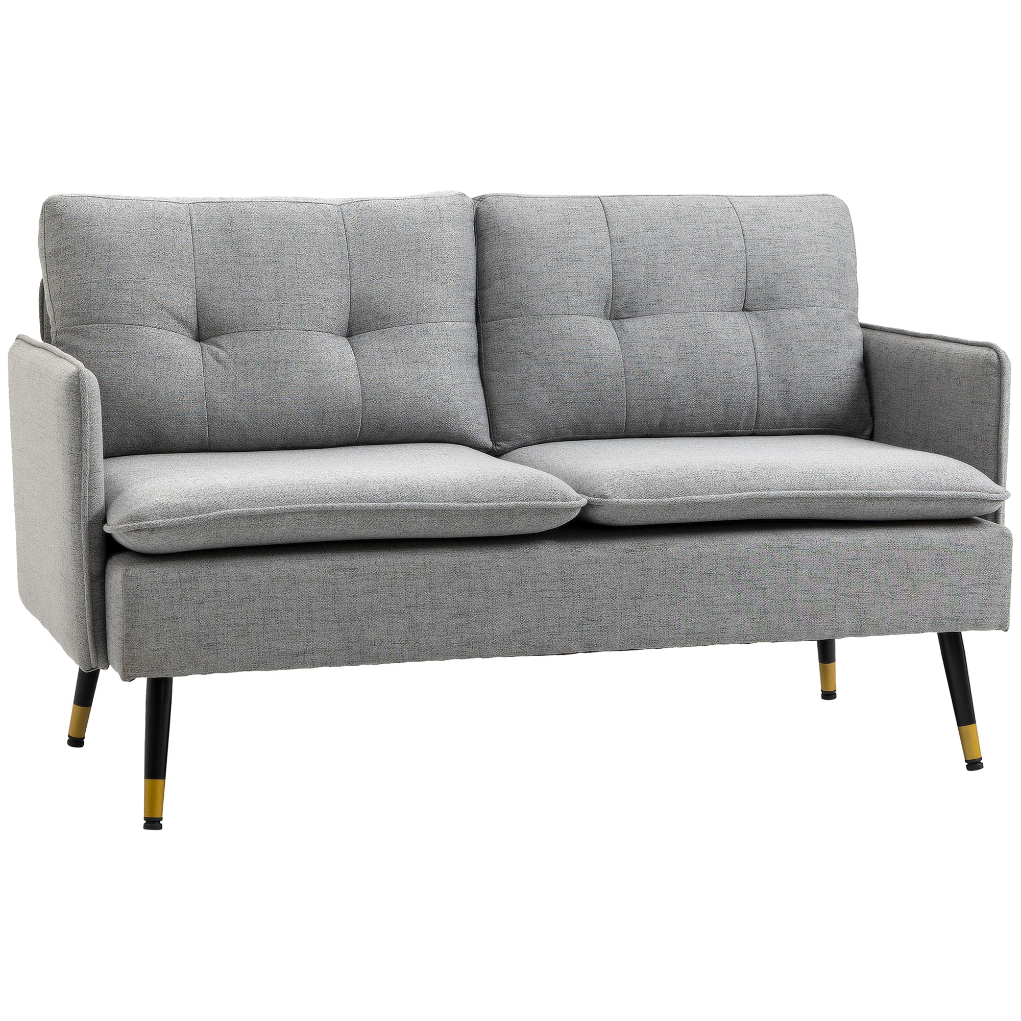 Image of HOMCOM Divano 2 Posti Moderno in Tessuto con Cuscini Imbottiti e Gambe in Acciaio Resistente 139x68x80cm Colore Grigio per Soggiorno Elegante Aosom006