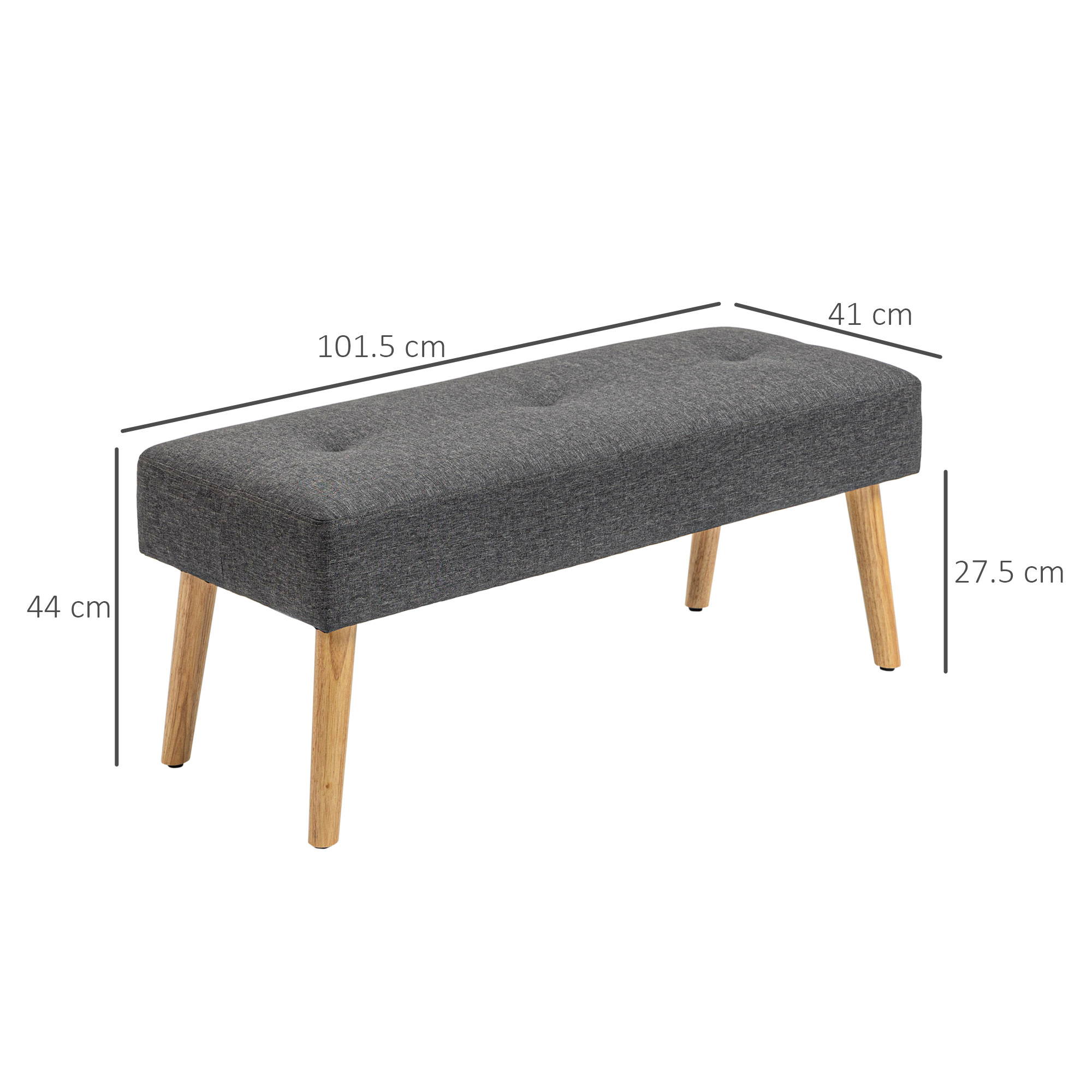 HOMCOM Multifunctional Bed End Bench Tufted Upholstered Shoe Bench Ottoman Footstool Linen Fabric for Entryway Living Room Grey 3