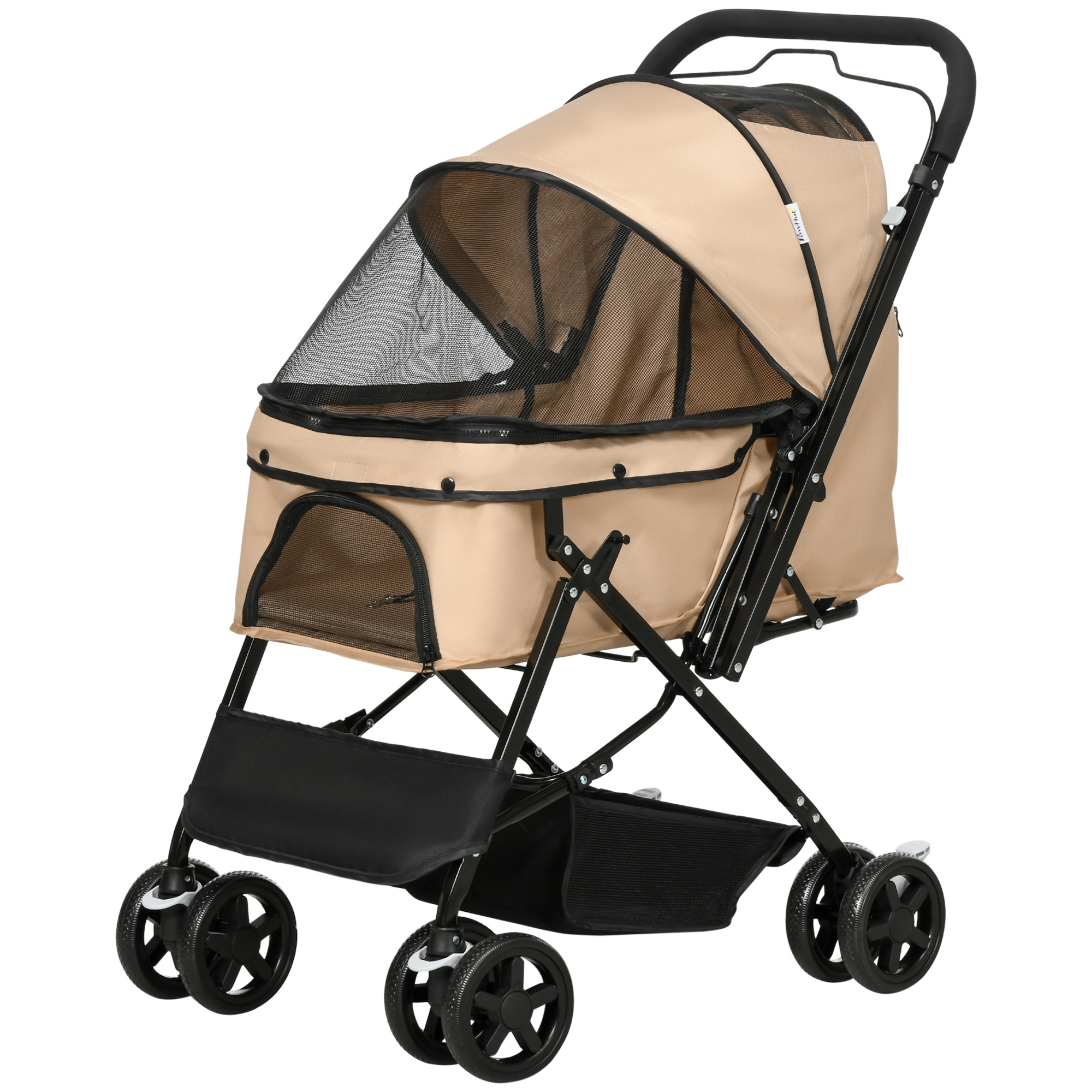 PawHut Hundebuggy Hundewagen für kleine Hunde & Katzen, Haustierwagen Oxford Hellbraun 76,5 x 52 x 95 cm, bequem & mobil Aosom.de