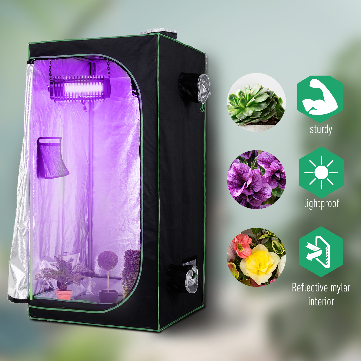 Outsunny Grow Tent Reflective Mylar Hydroponic with Adjustable Vents and Floor Tray for Indoor Plant Growing, 80 x 80 x 160 cm (31.5" x 31.5" x 63") 7