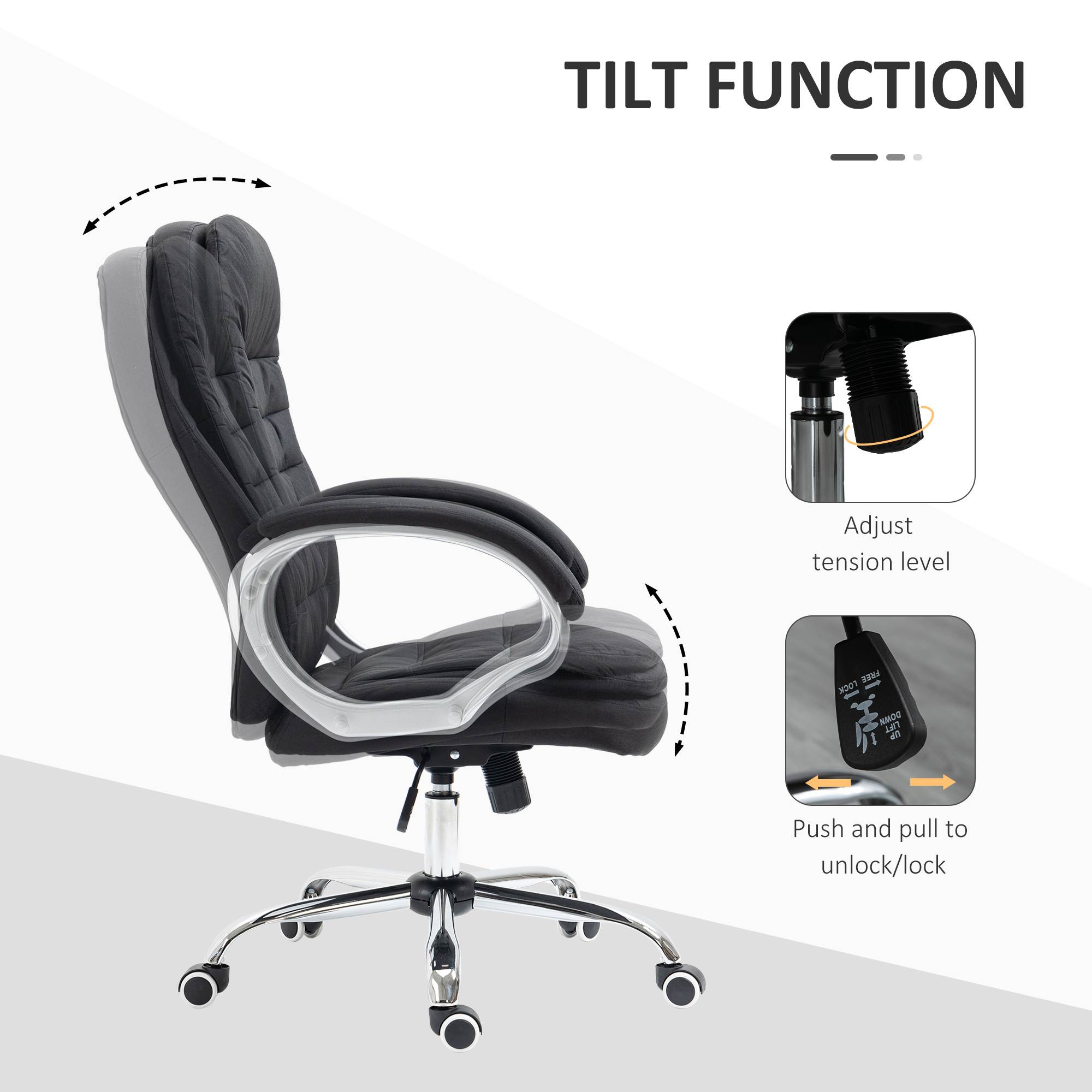HOMCOM Office Chair Computer Chair Executive Office Chair with Height Adjustable, Comfortable Desk Chair for Home Office Fabric Black 5