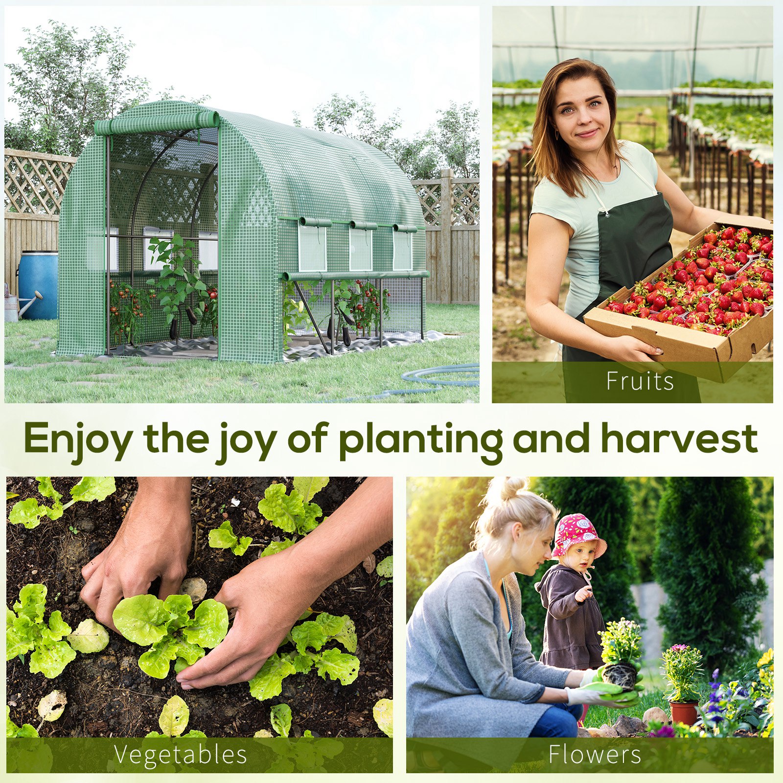 Outsunny Walk-in Polytunnel Greenhouse Green House with Roll-up Sidewalls, UV-resistant PE Cover, 3 x 2 x 2m, Green 7