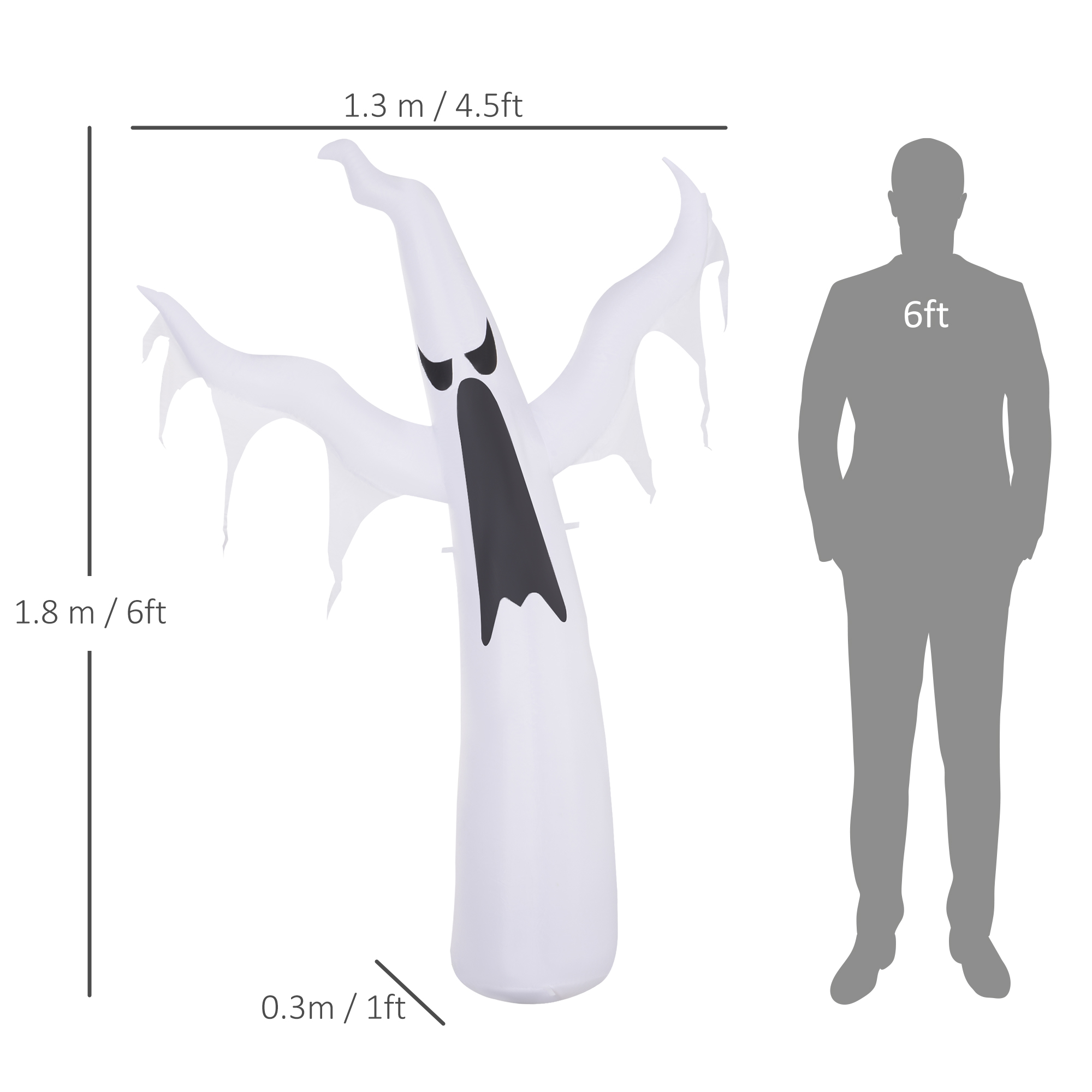 HOMCOM 6FT 1.8m LED Halloween Inflatable Decoration Floating Ghost Scary Party Outdoors Yard Lawn 3