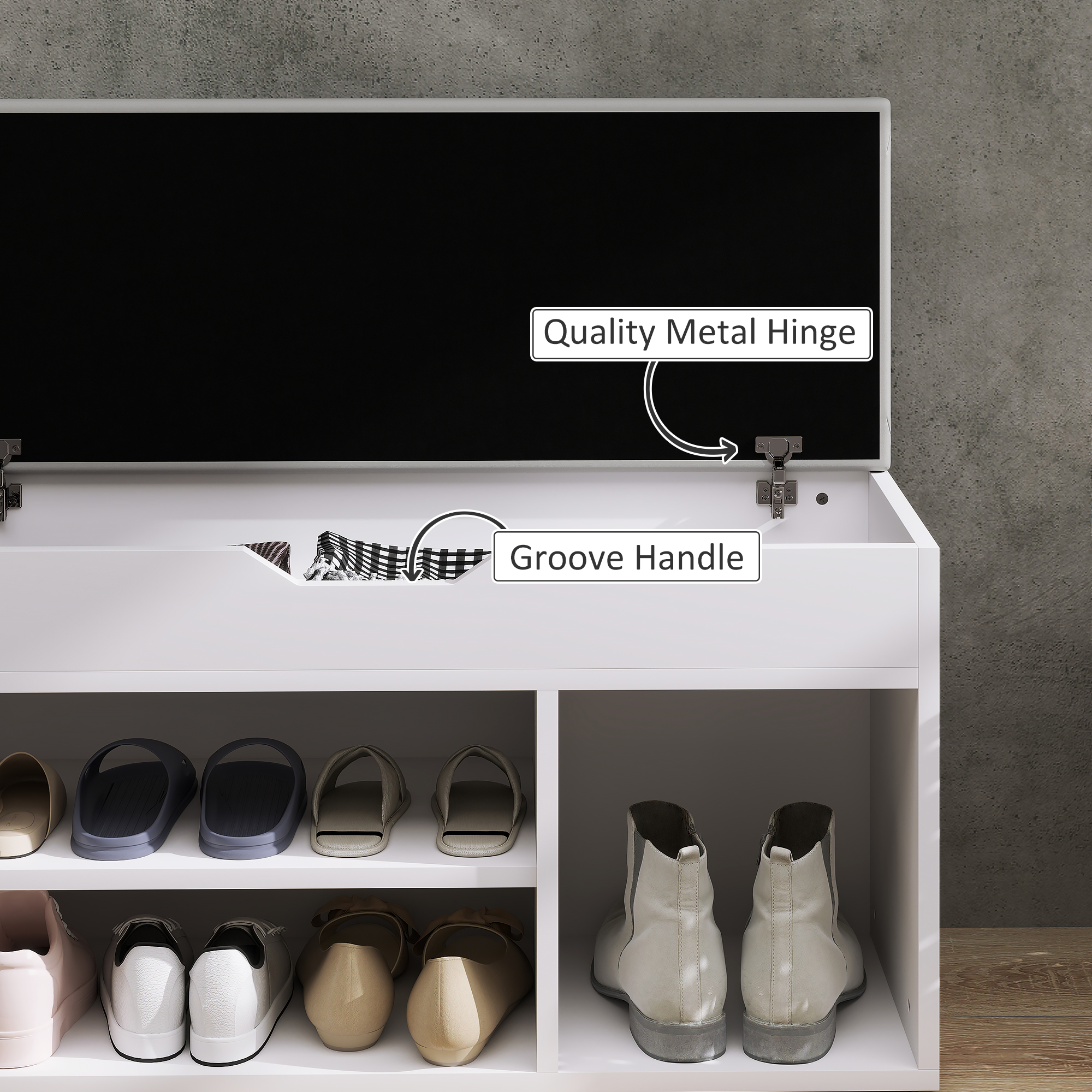 HOMCOM Shoes Cabinet Bench Hidden Storage Padded Seat Organiser Footwear Rack Hallway Cream White 6