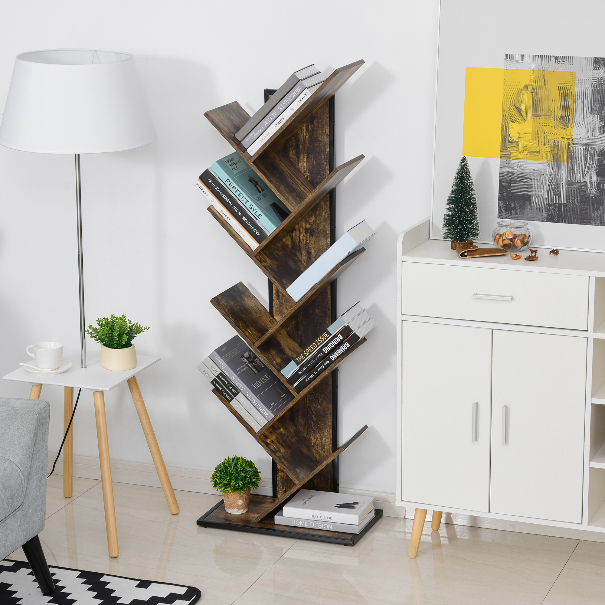 Libreria Ad Albero HOMCOM Con 13 Ripiani - Scaffale Moderno In Legno Per Soggiorno E Ufficio, Bianco