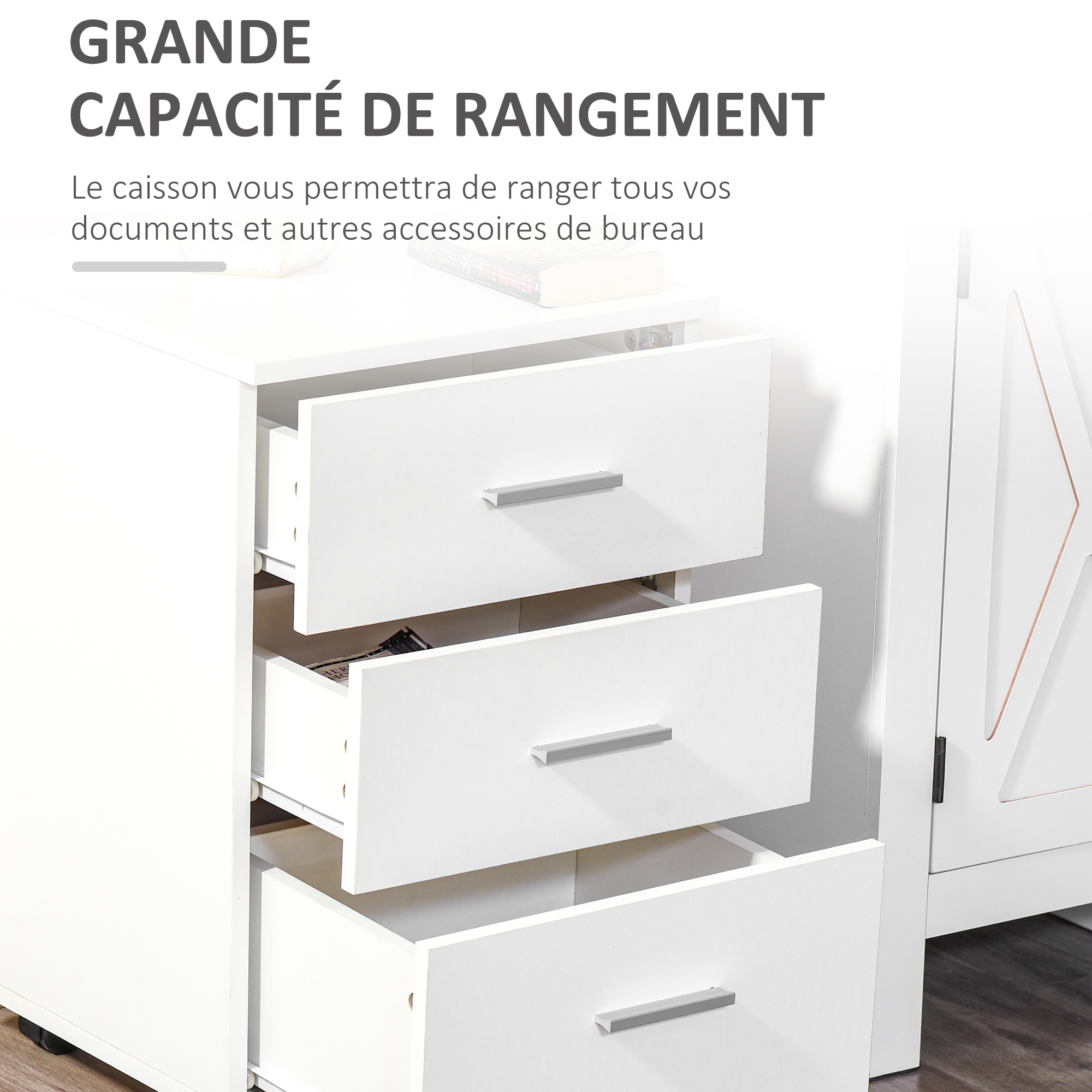 Vinsetto Commode De Bureau à Roulettes 3 Tiroirs 4 Étagères - Meuble Rangement Blanc