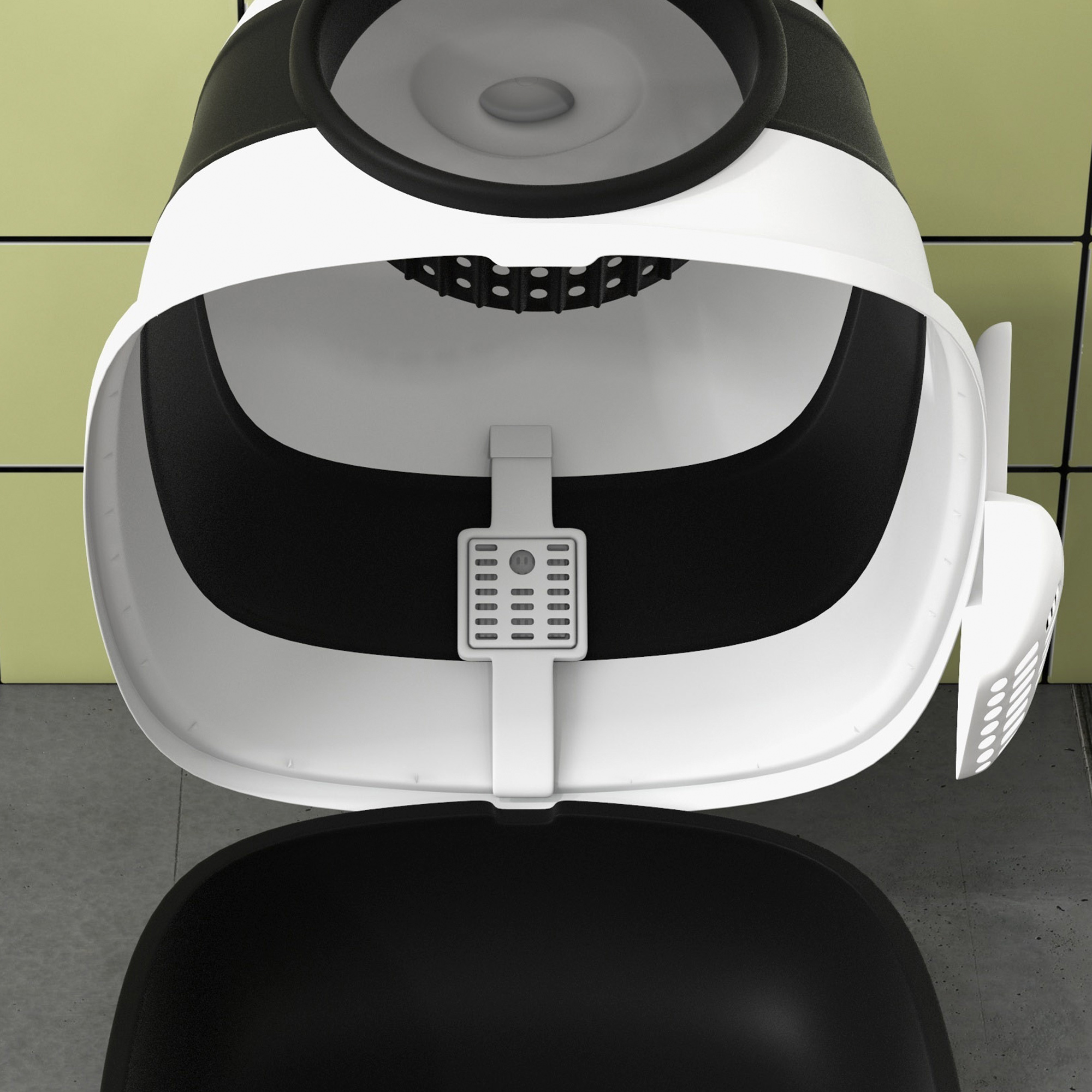 PawHut Foldable Cat Litter Tray with Lid, Deodorant, Scoop, Black 9