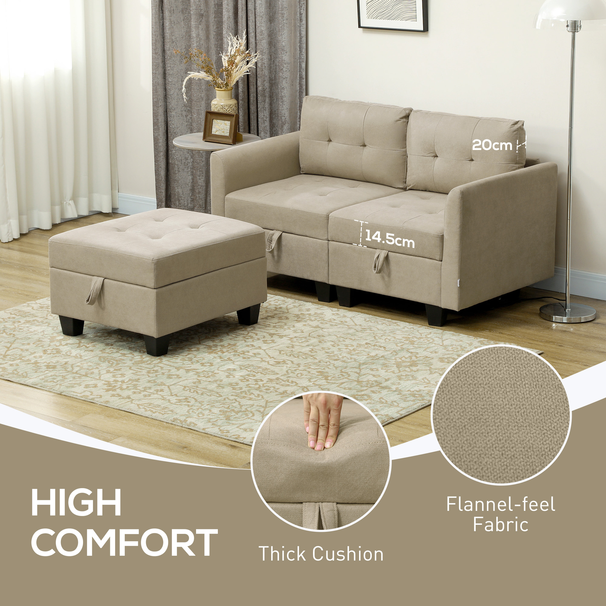 HOMCOM 'L' Shape Modular Storage Sofa Light Brown 6