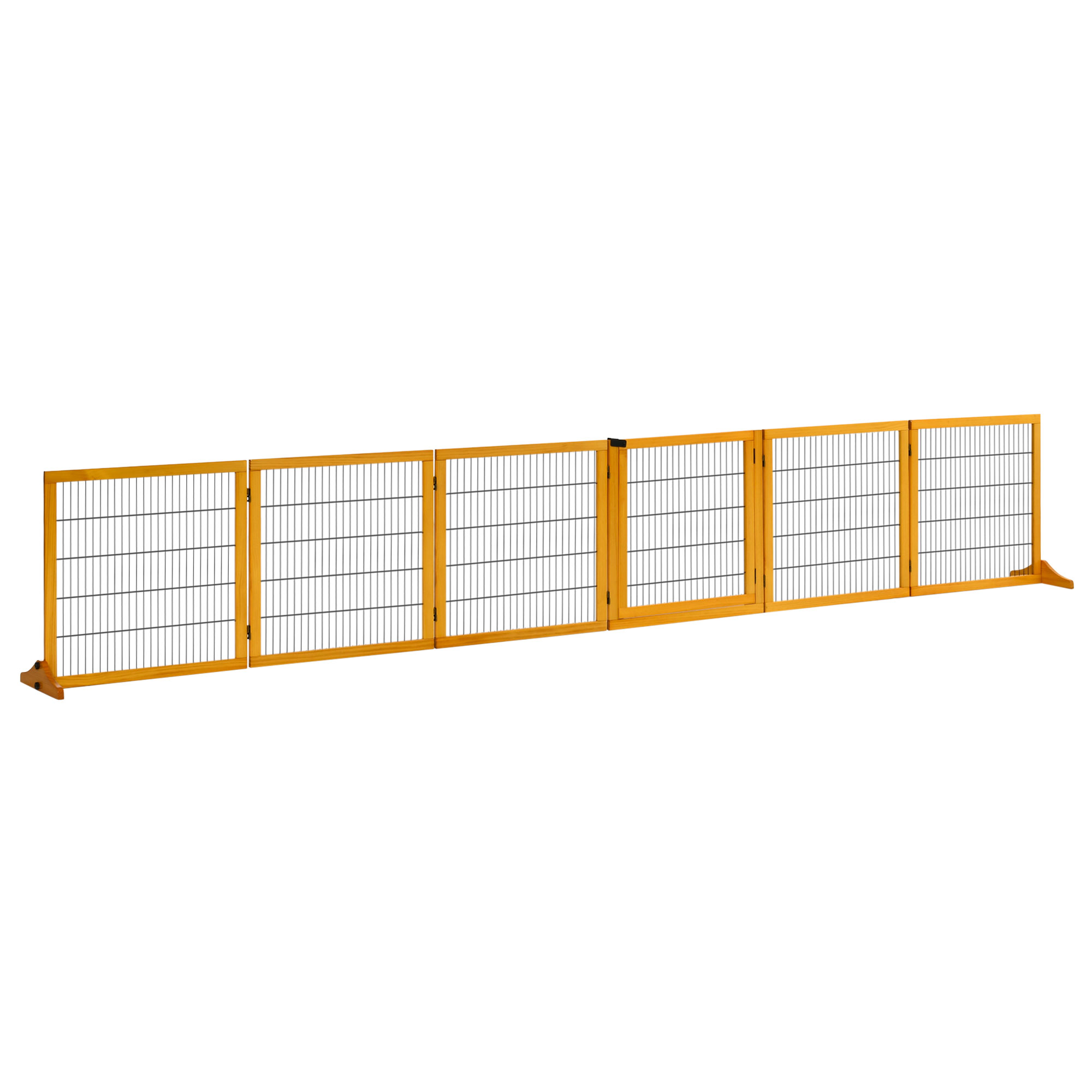 PawHut Barrière de sécurité barriere escalier  barrière autoportante pliable 6 panneaux 2 pieds support bois de pin 432 x 36 x 70 cm blanc