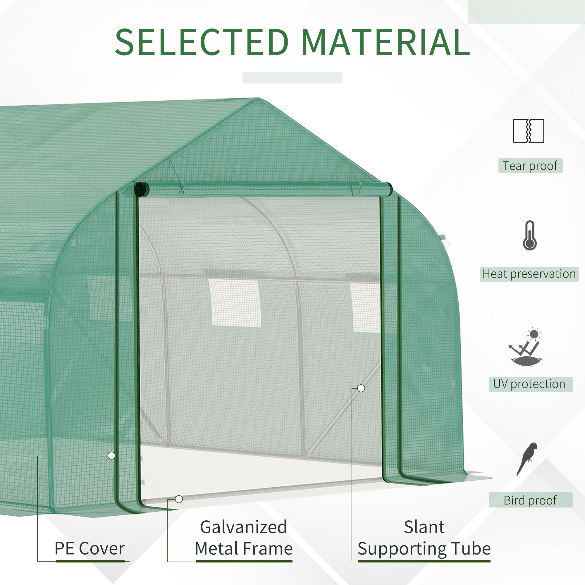 Outsunny Walk-in Polytunnel Garden Greenhouse, Outdoor Mesh Door Greenhouse with PE Cover and 6 Windows, 3.5 x 3 x 2m, Green 4