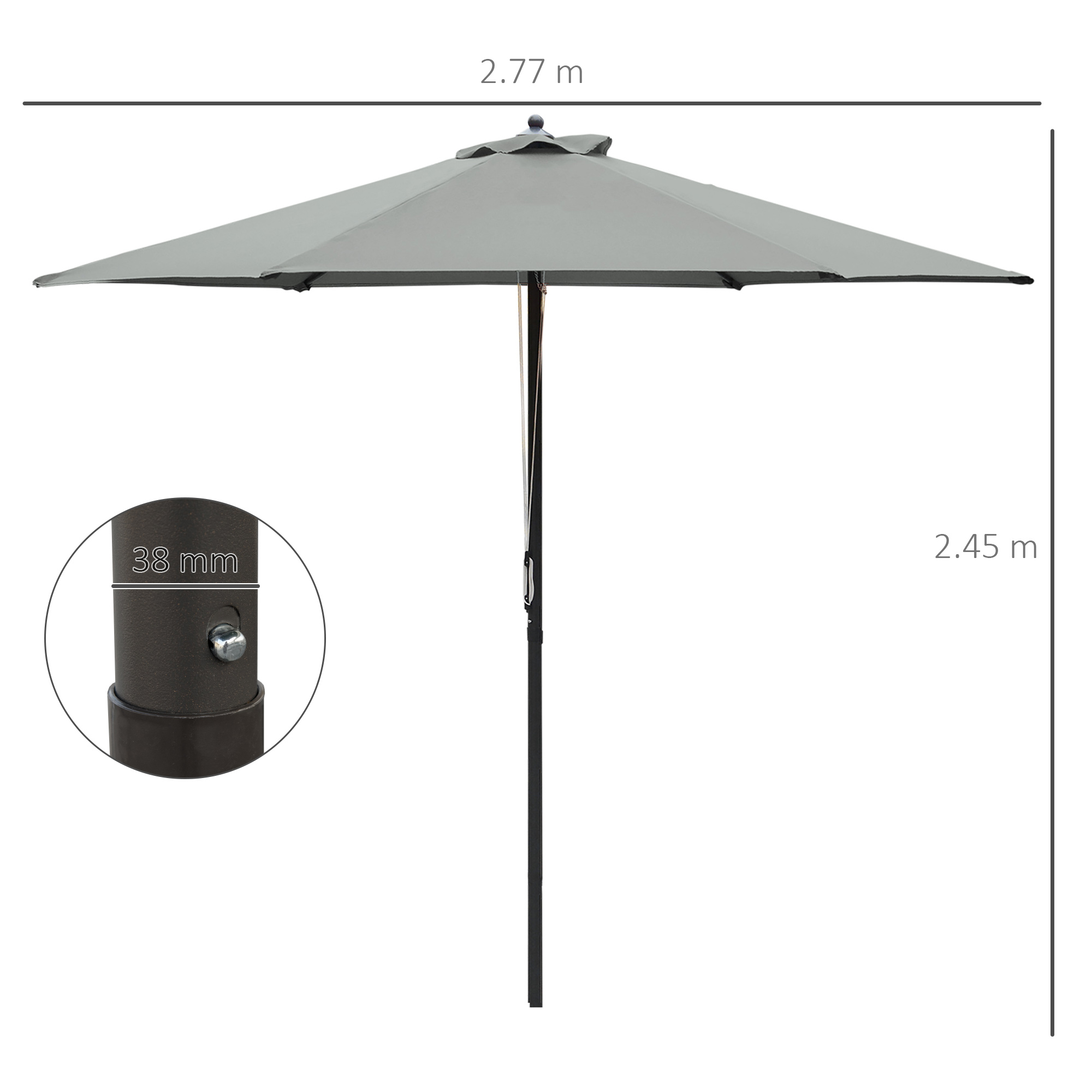 Outsunny 2.8m Garden Parasol Umbrella, Round Outdoor Market Table Umbrella Sun Shade Canopy, Dark Grey 5