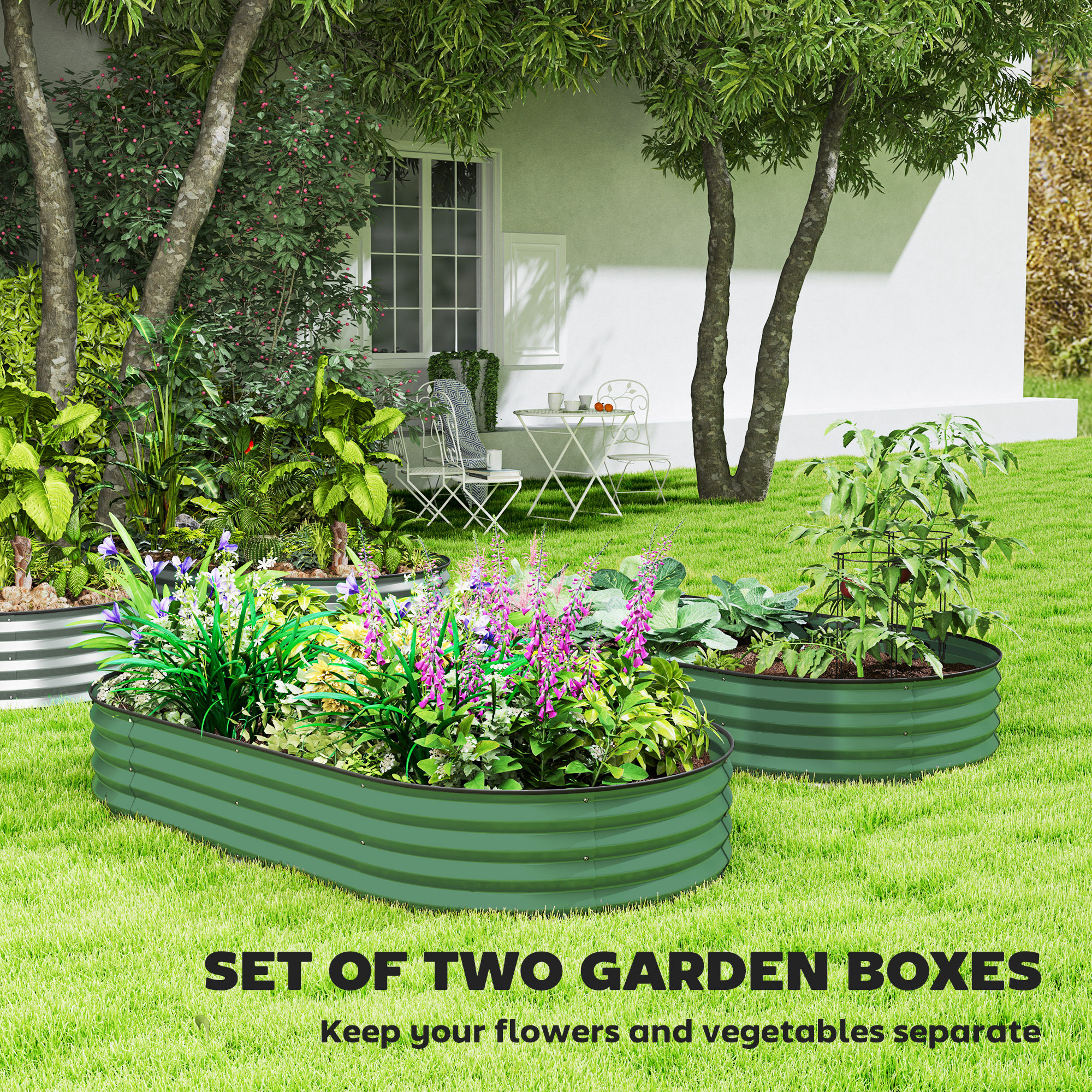 Outsunny Set of Two 181 x 93cm Steel Planters Green 4