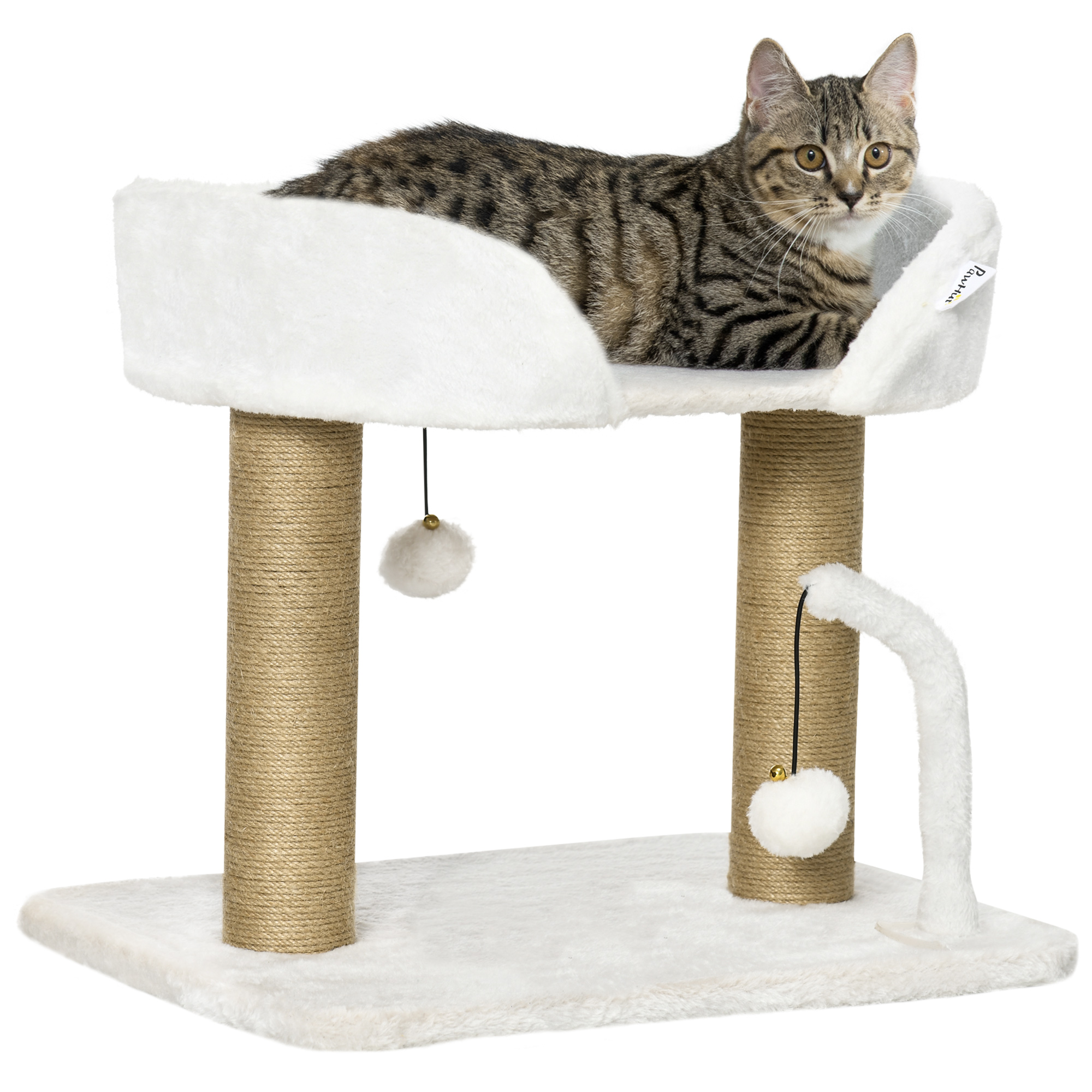 PawHut 44cm Cat Tower, Cat Tree for Indoor Cats, with Sisal Cat Scratching Post, Toy Ball - Light Grey