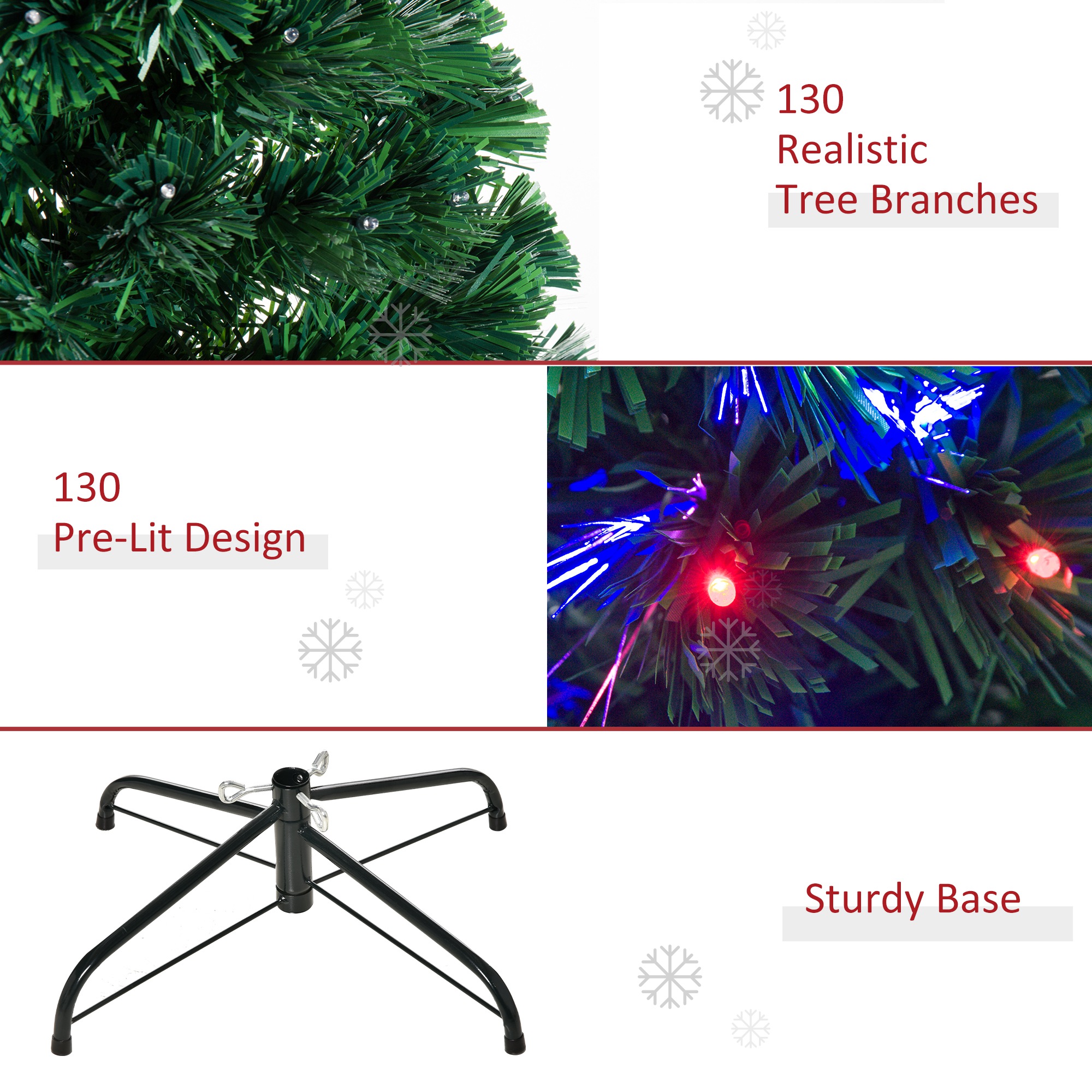 HOMCOM 4 Feet Prelit Artificial Christmas Tree with Multi-Coloured Fiber Optic LED Light, Holiday Home Xmas Decoration, Green 8
