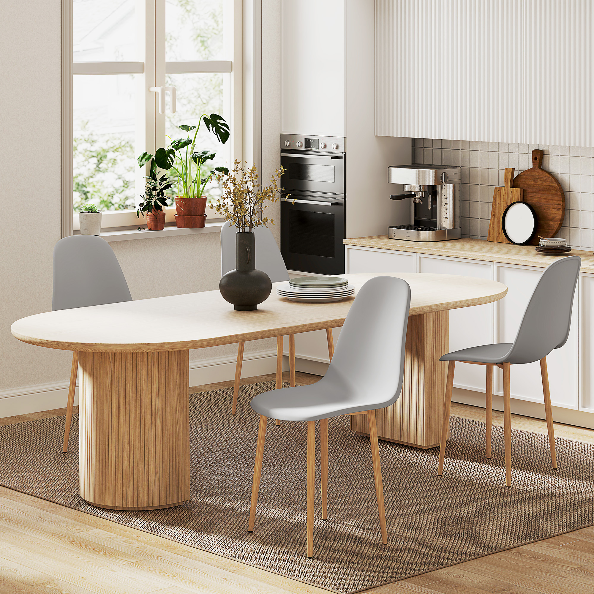 HOMCOM Modern Dining Chairs Set of 4, Kitchen Chairs with Backrest and Steel Legs for Dining Room, Living Room, Grey 2