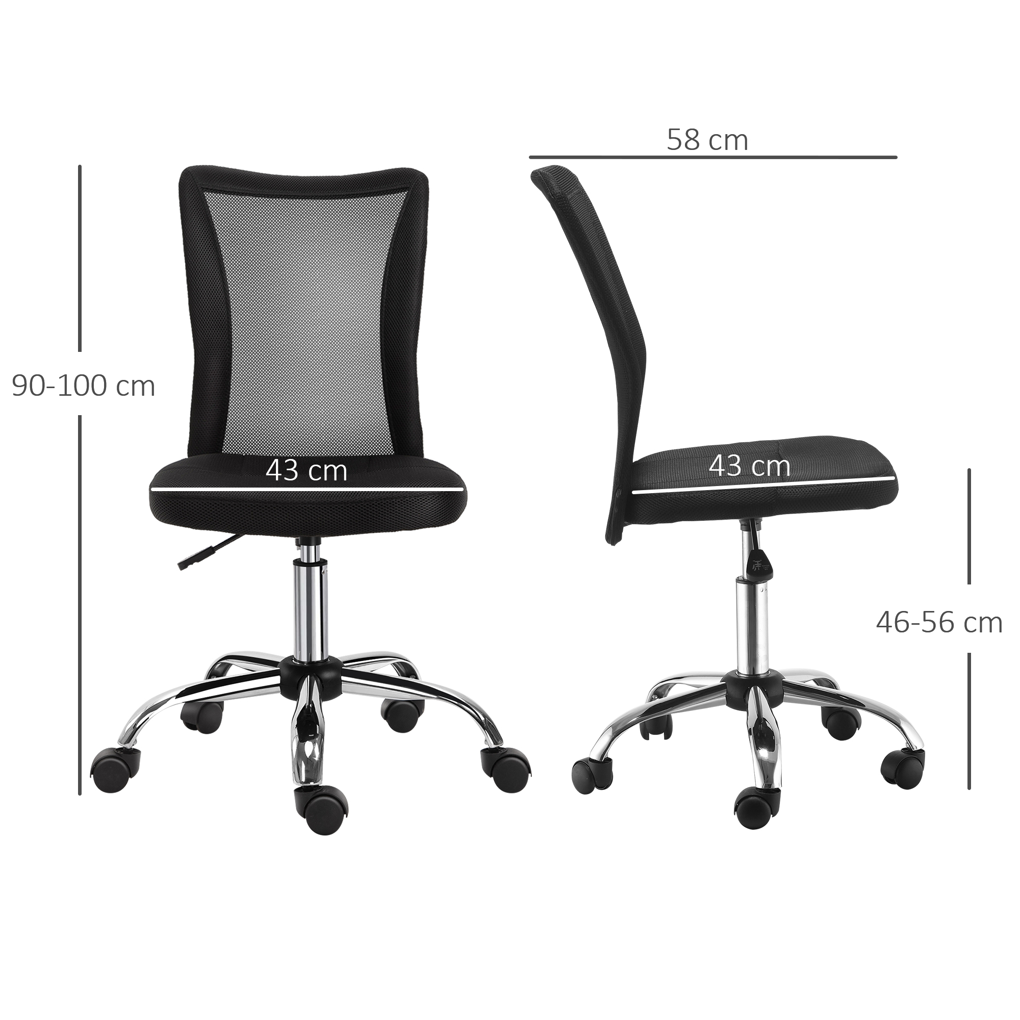 Vinsetto Office Chair, Armless Desk Chair, Adjustable Computer Swivel Chair with Rolling Wheels and Mesh Back for Home Work Study, Black 3
