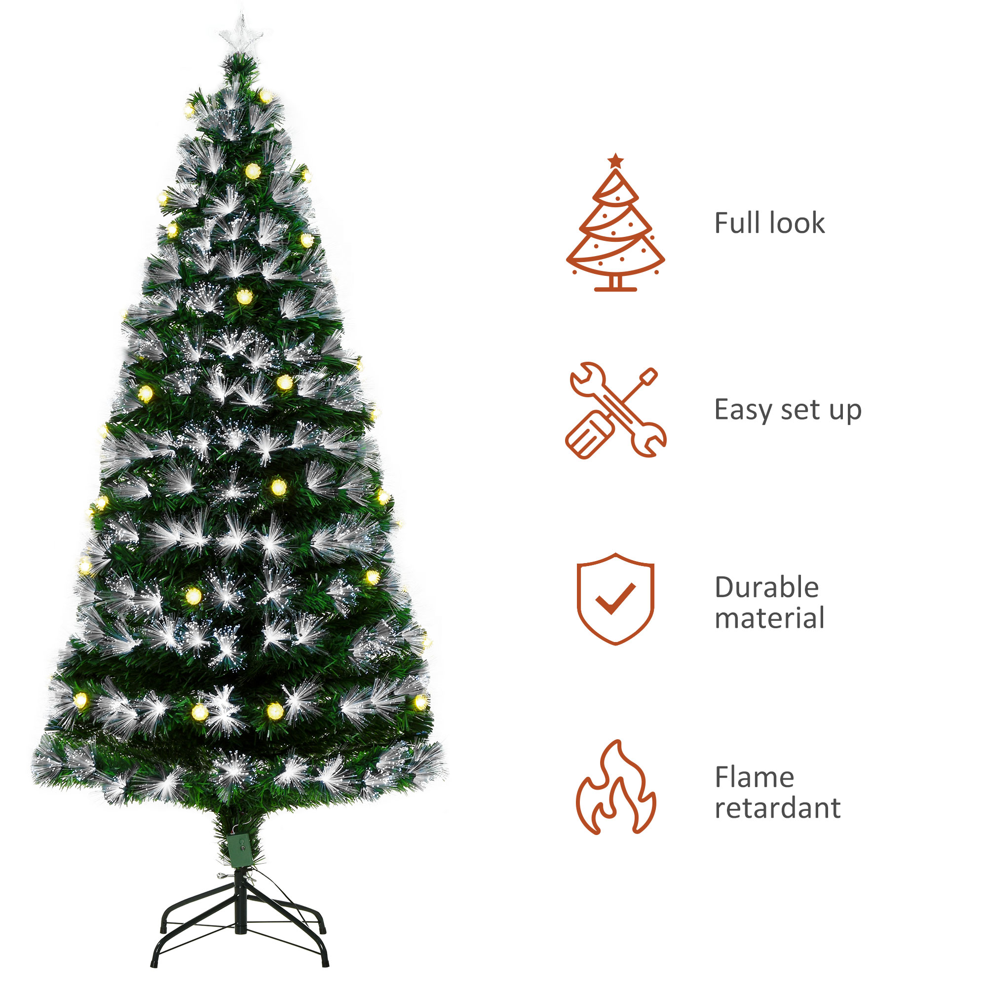 HOMCOM 6ft White Light Artificial Christmas Tree w/ 230 LEDs Star Topper Tri-Base Full Bodied Seasonal Decoration Pre-Lit Home 4