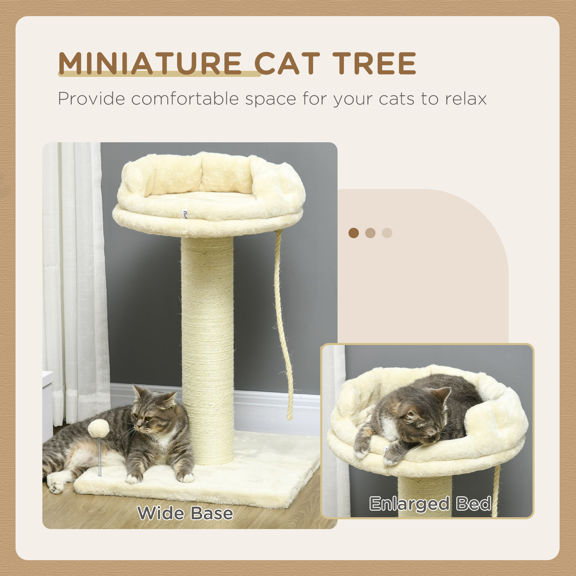 PawHut Cat Tree, with Sisal Wrapped Scratching Post Cream 4