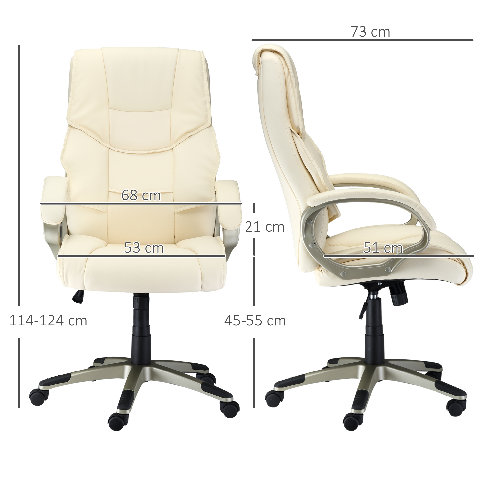 HOMCOM Home Office Chair High Back Computer Desk Chair with Faux Leather Adjustable Height Rocking Function Cream White 3
