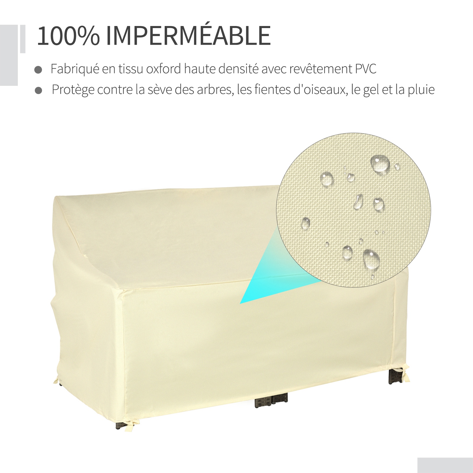 Housse De Protection étanche Pour Mobilier Jardin - Taille 140x84x56/94 Cm - Tissu Oxford 600D, Attaches - 10