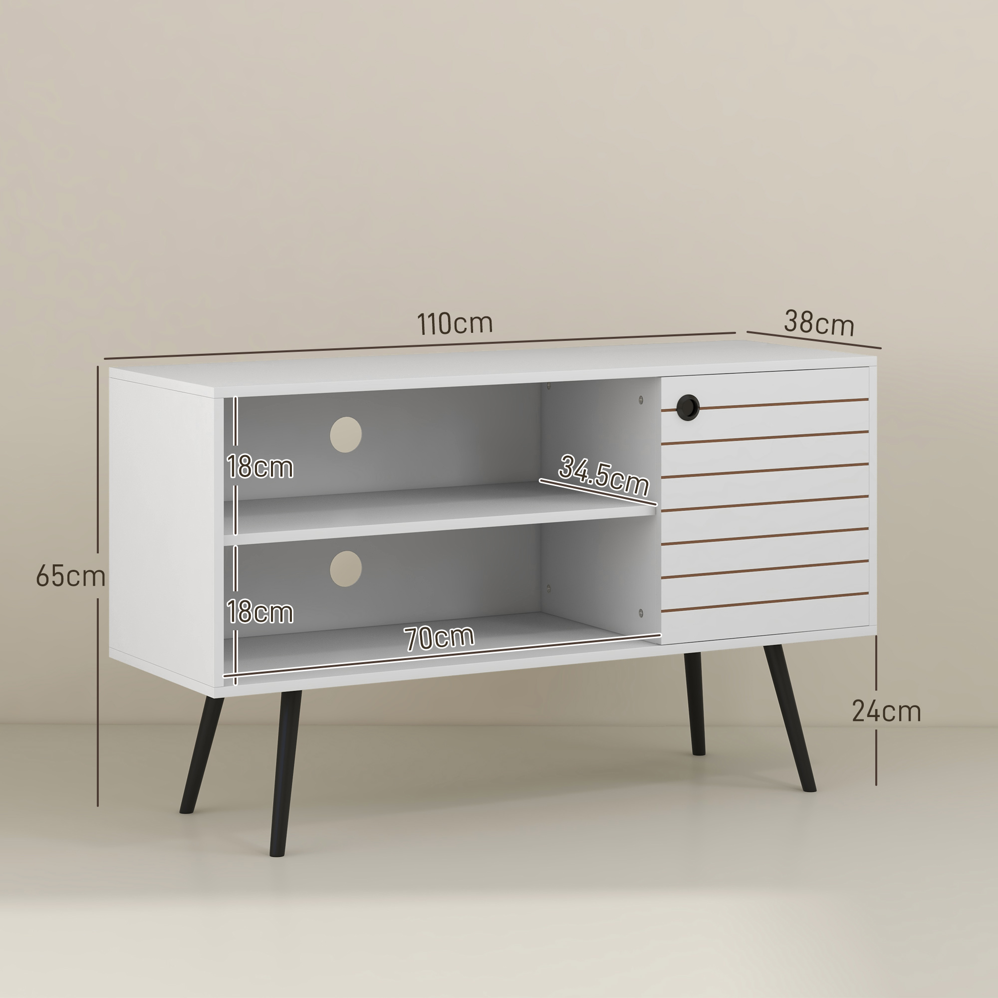 HOMCOM Duo Storage TV Unit, with Striped Door White 3