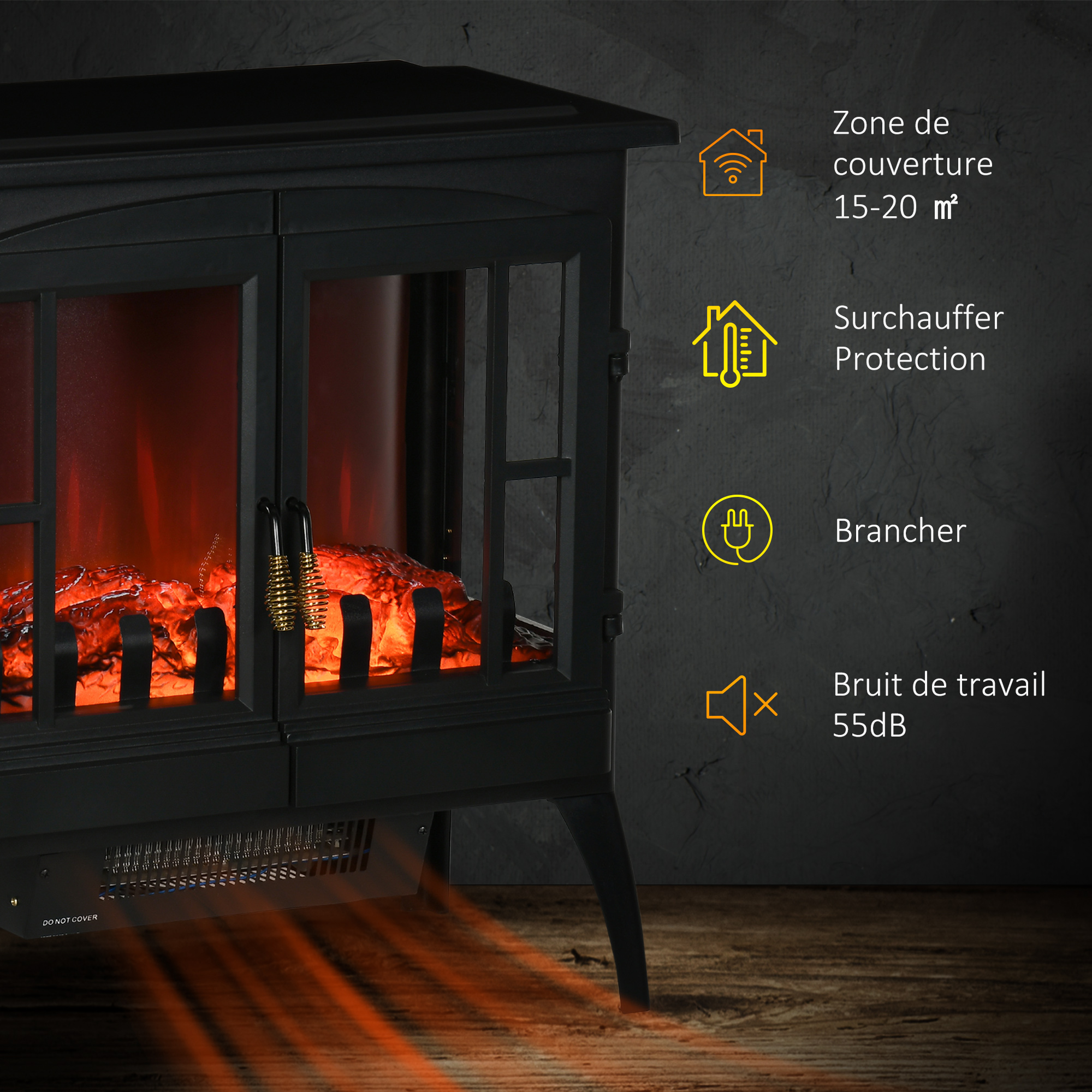 Cheminée électrique sur pieds effet poêle à bois avec LED — free download