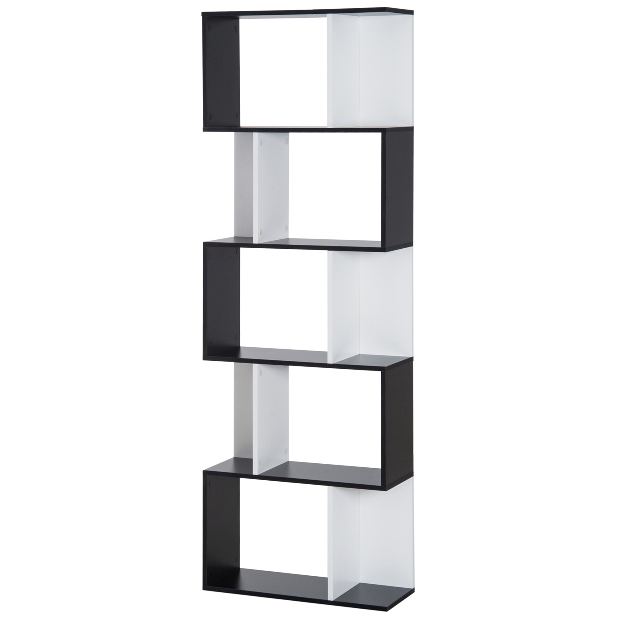 HOMCOM Estantería en Forma de S Alta con 5 Estantes Diseño Moderno para Salón Oficina 60x24x184,5cm Blanco y Negro