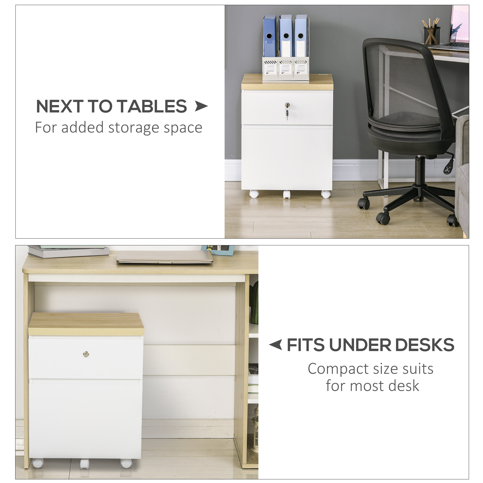 Vinsetto 2-Drawer Filing Cabinet with Lock, Mobile File Cabinet with Hanging Bars for Legal Size and Wheels, Home Office Study, White 4