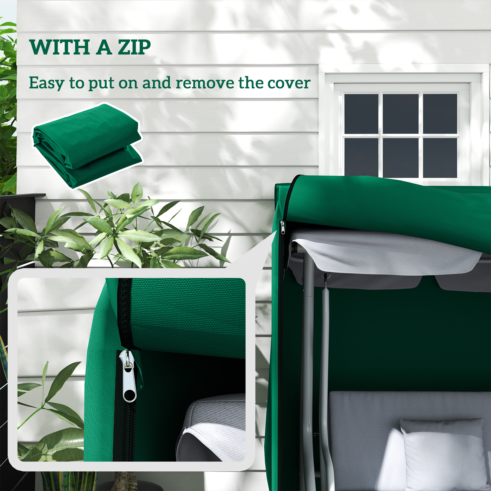 Outsunny 220 x 125cm Three-Seater Swing Chair Protective Cover Green 7