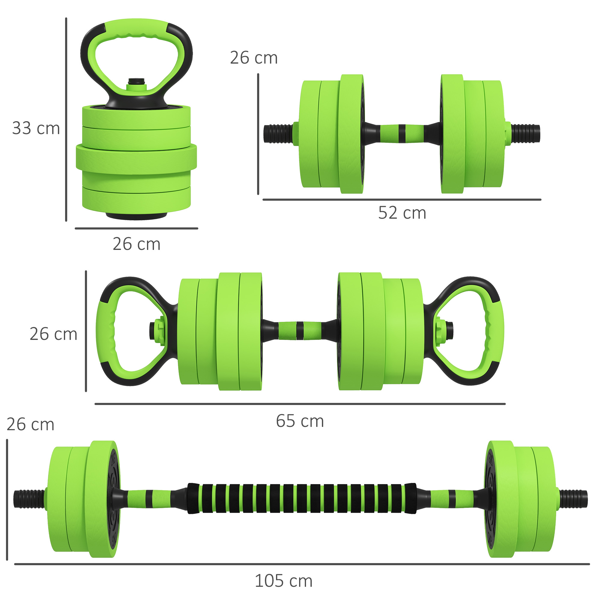 SPORTNOW 40kg Four-In-One Adjustable Weight Dumbbells Set, Barbell, Kettlebell, Push Up Stand Green 3